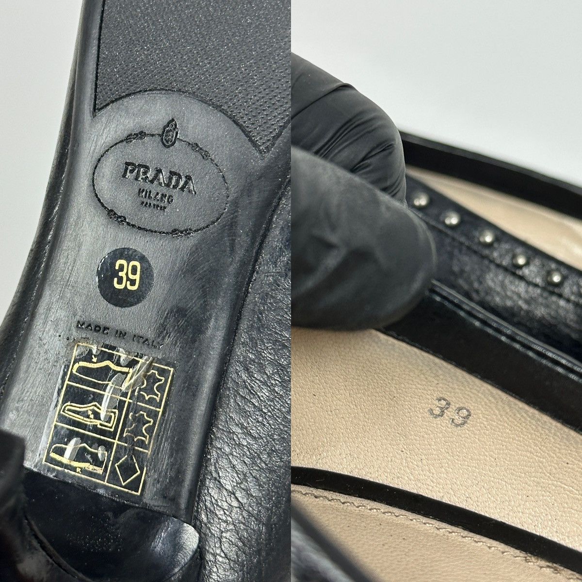 Prada Prada Black Leather Studded Bow Kitten Heels Pumps Size US 9 / IT 39 - 23 Thumbnail