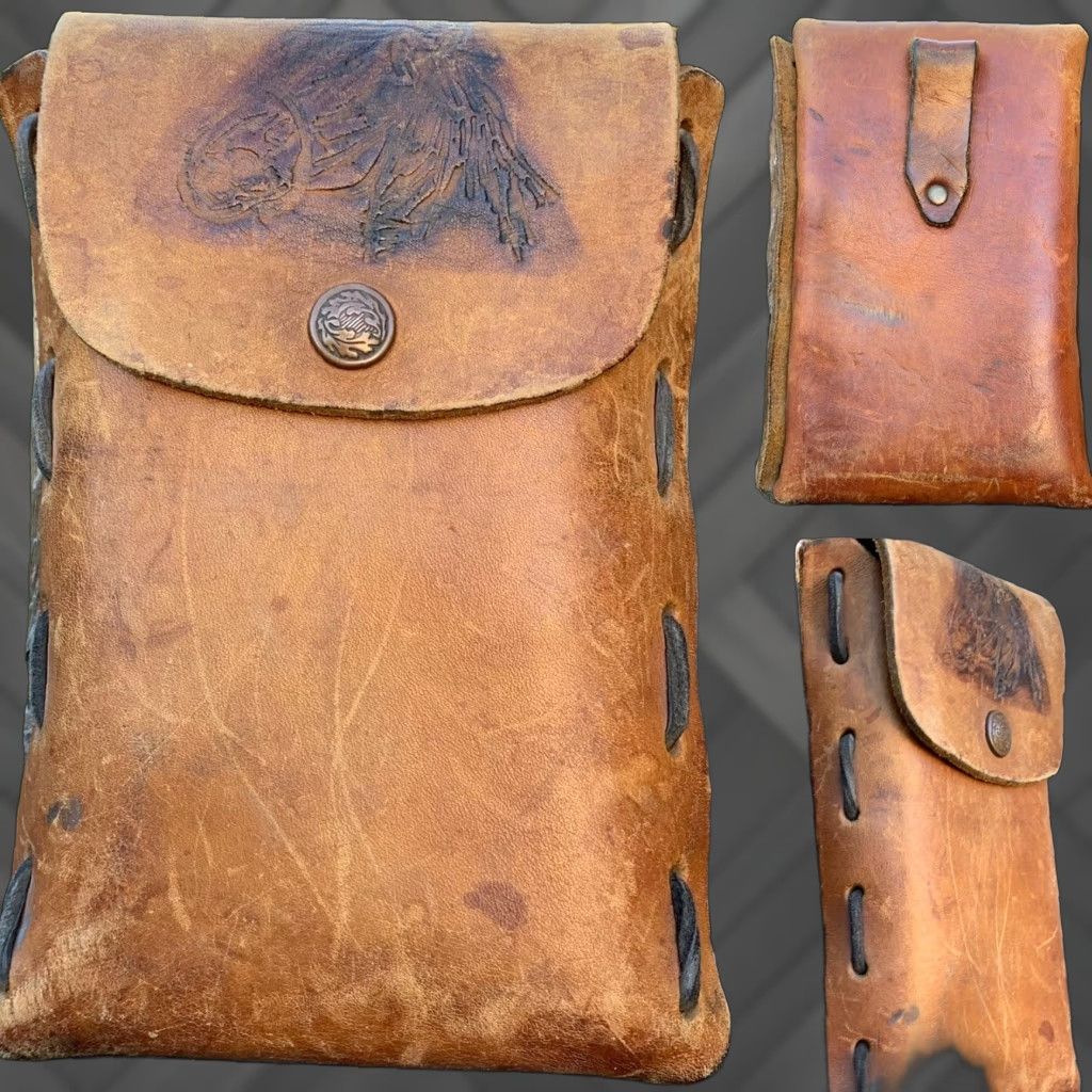 Vintage VINTAGE Tooled Leather Pouch Bag Western Laced Sides Horse Design Snap Closure Belt Bag Brown Unisex Adult Size ONE SIZE - 1 Thumbnail