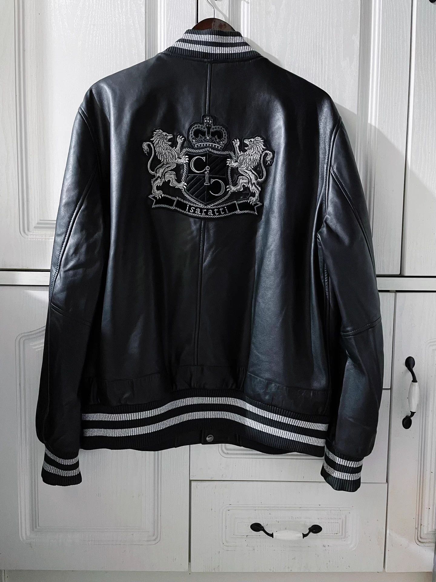 Other isaratti knit embroidery crown leather jacket Size US L / EU 52-54 / 3 - 2 Thumbnail