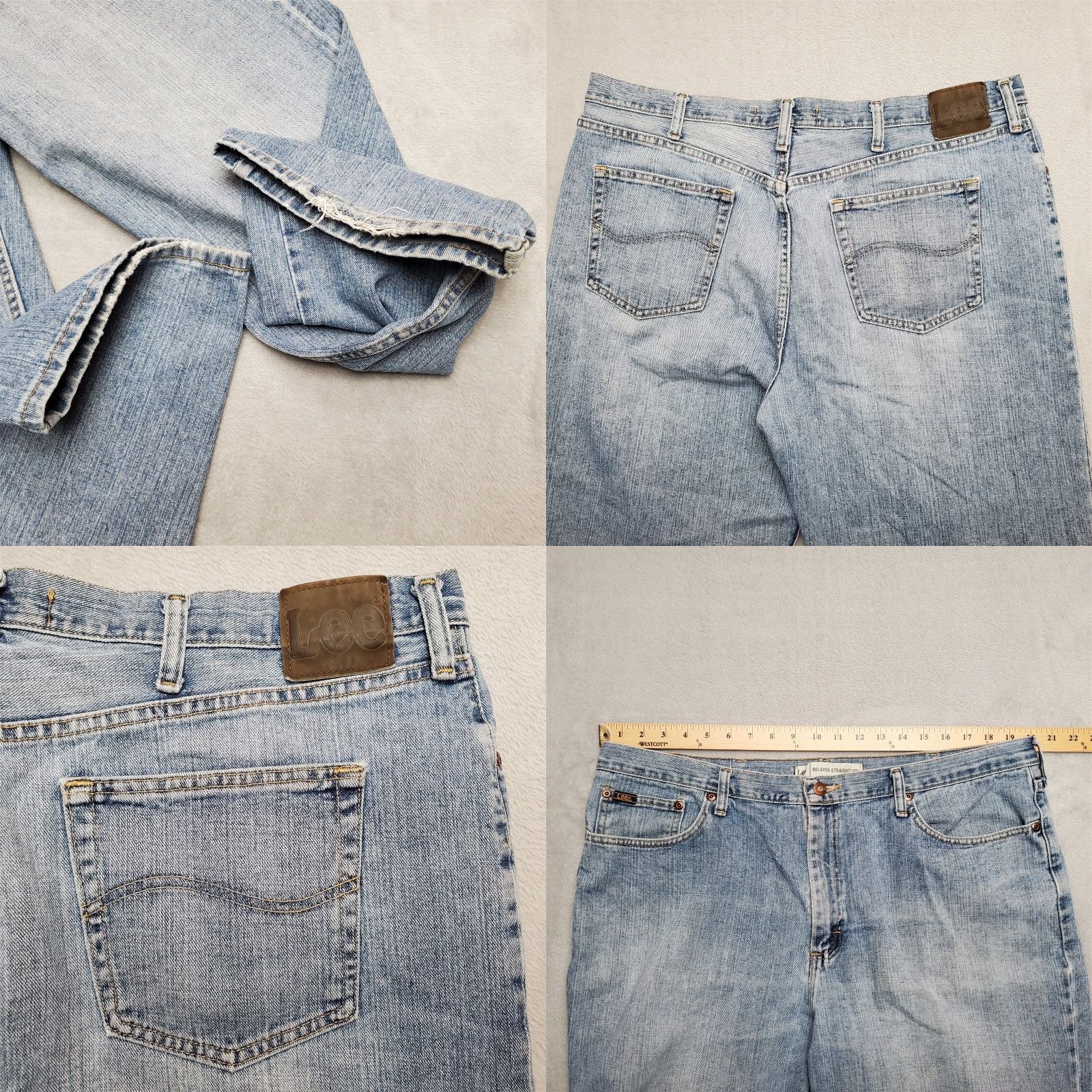 Lee VINTAGE Lee Jeans Mens 42x32 Blue Relaxed Fit Straight Leg Medium Wash Denim Pants 90s USA American Mens Size US 42 / EU 58 - 8 Thumbnail