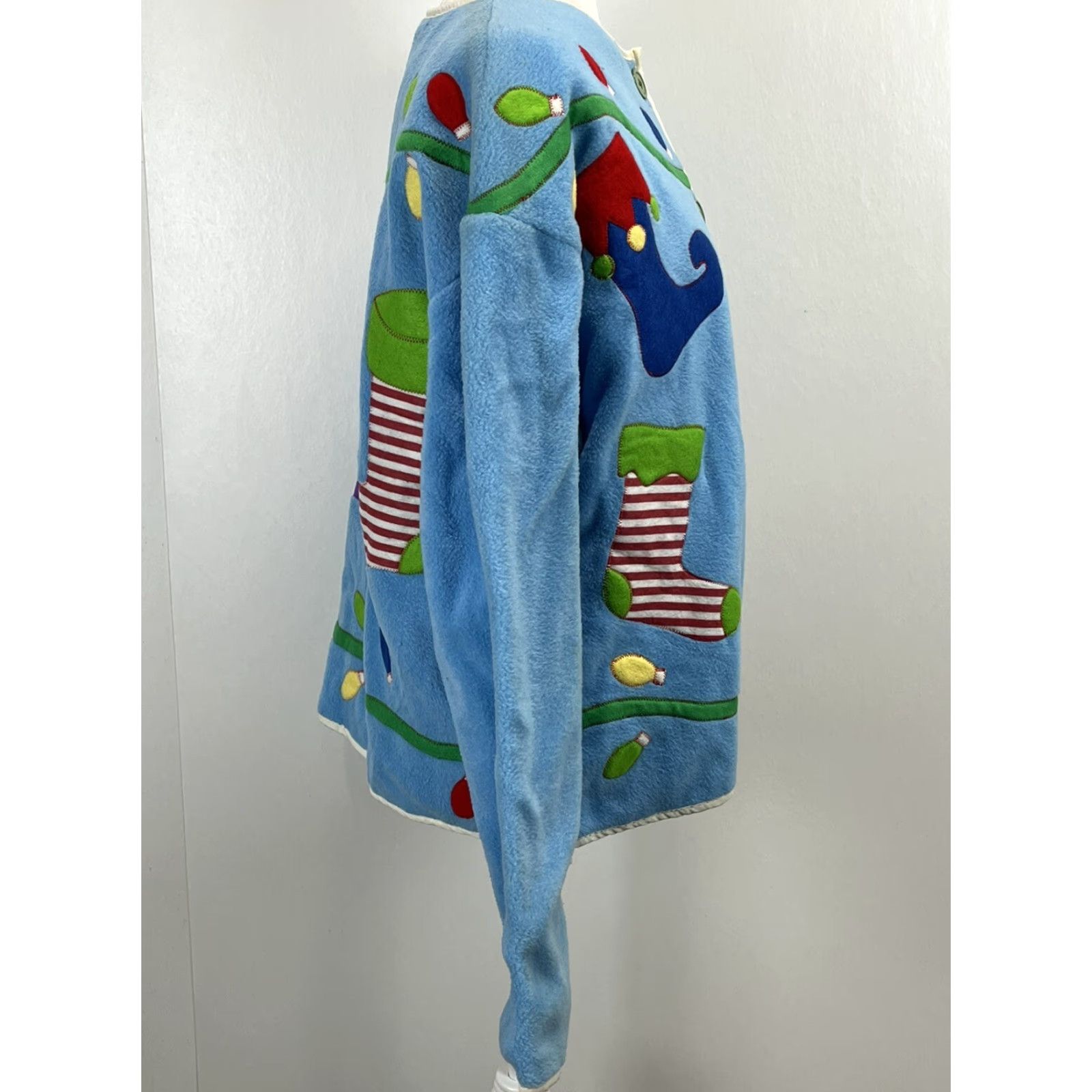 Vintage Vintage Kirklands Home Jacket One Size Womens 90’s Xmas Grandma Fleece Blue Blue? Size ONE SIZE - 4 Thumbnail