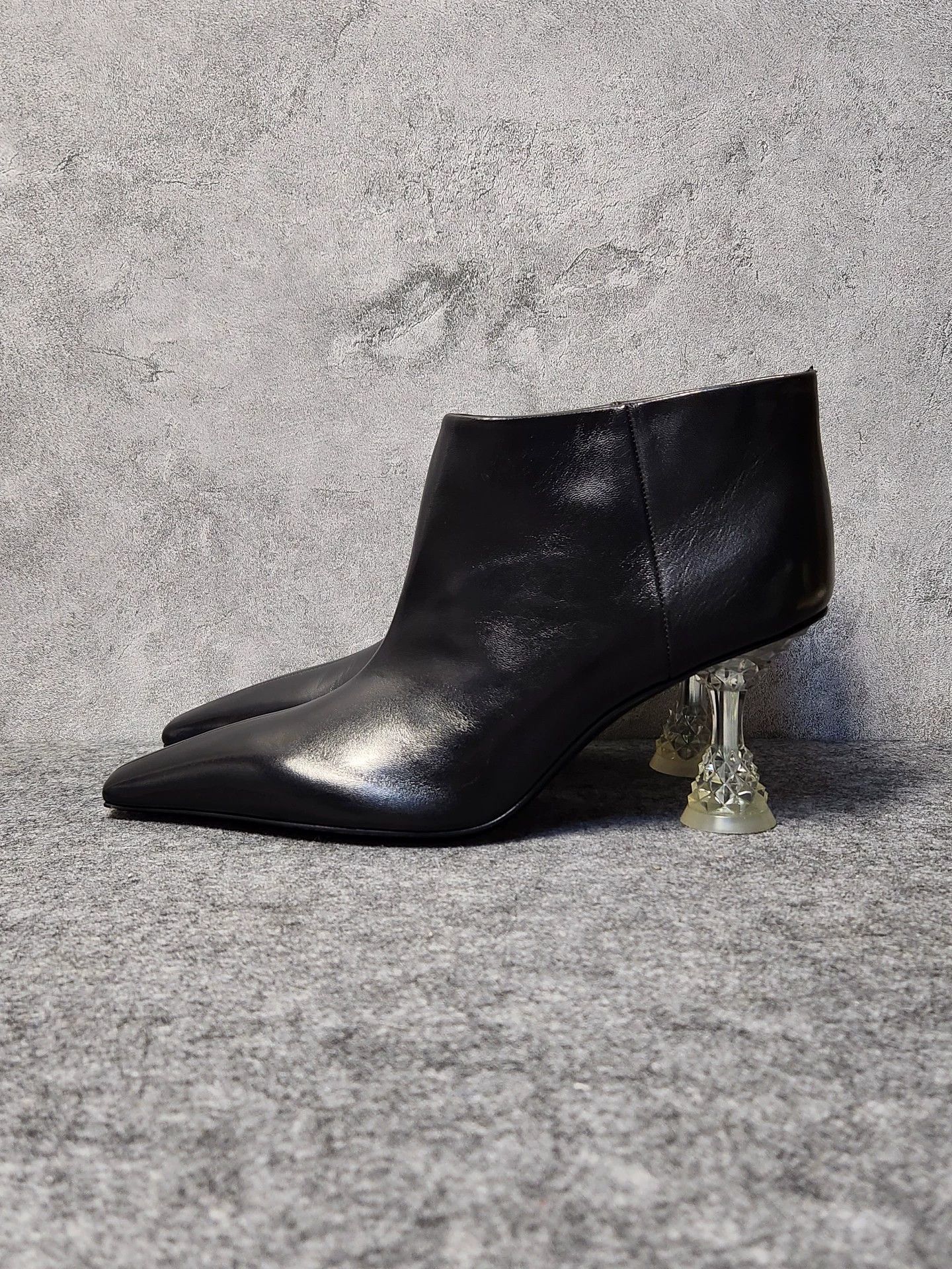 Celine CELINE black calfskin square-toe crystalheel boots Size US 7 / IT 37 - 4 Thumbnail
