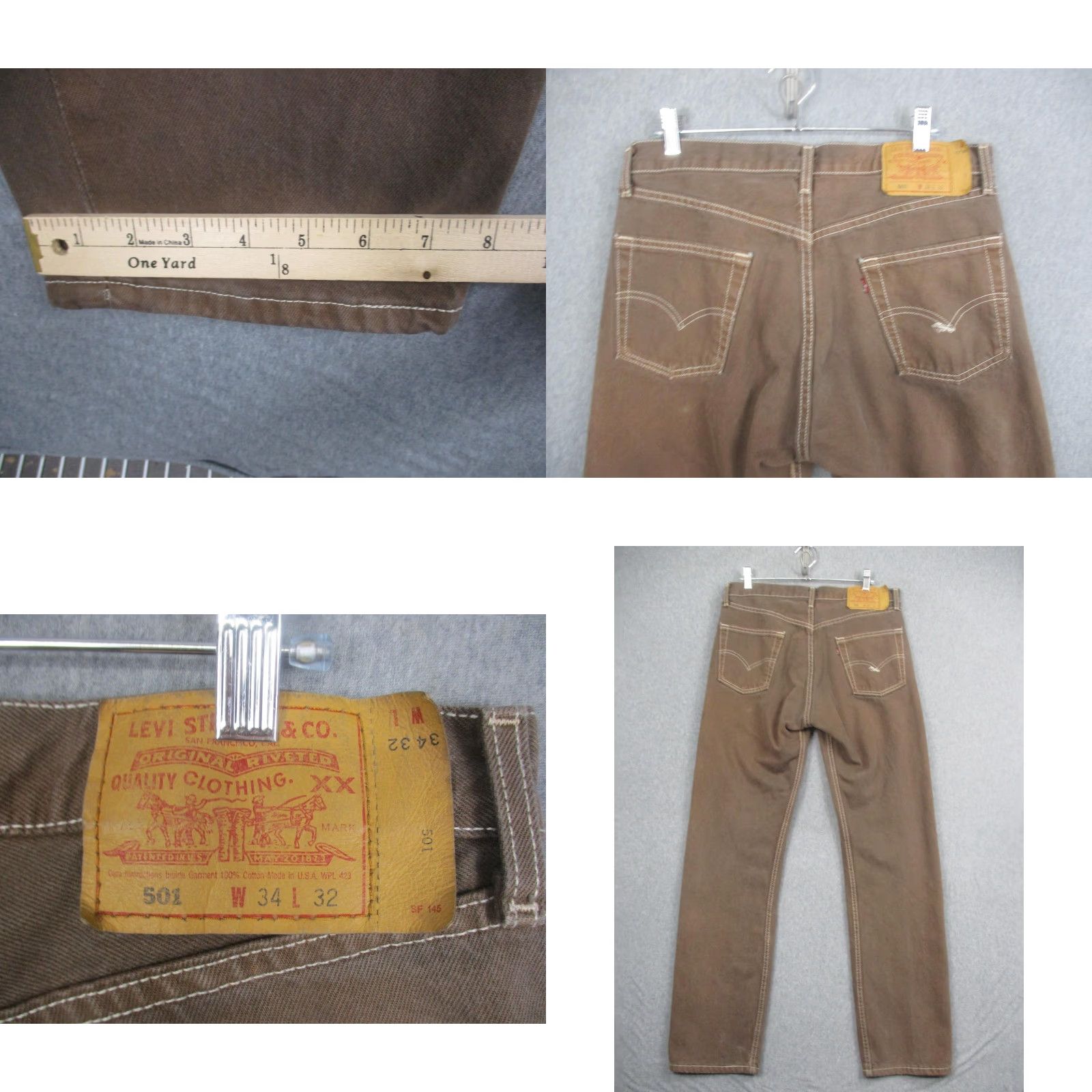 Levi's VINTAGE Levis 501 Jeans Mens 34x32 Brown Button Fly Straight Leg USA 90s Size US 34 / EU 50 - 8 Thumbnail