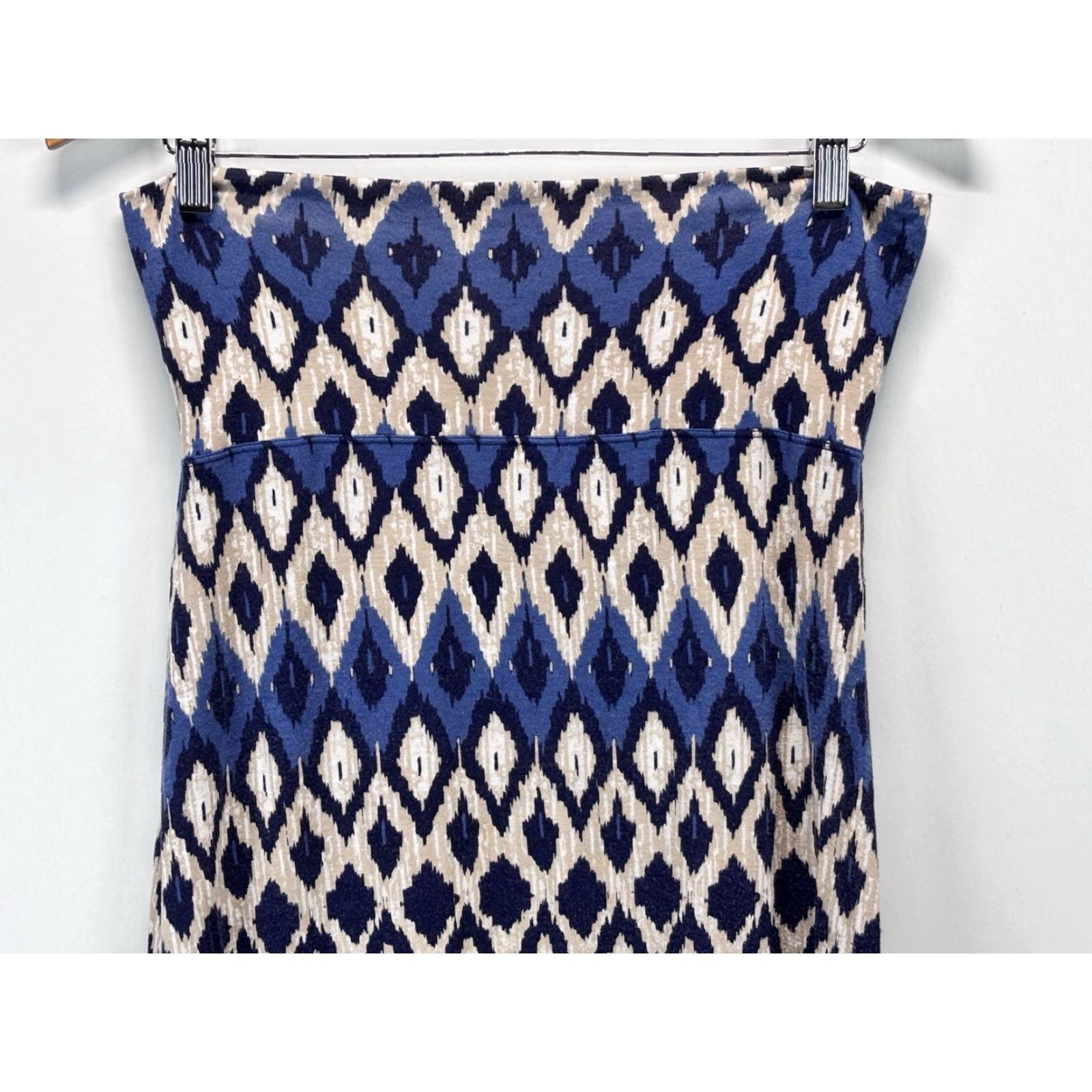Vintage VINTAGE Max Studio Maxi Skirt Women’s Blue Geometric Boho Stretch Long S Regular Womens Size 28" / US 6 / IT 42 - 2 Thumbnail