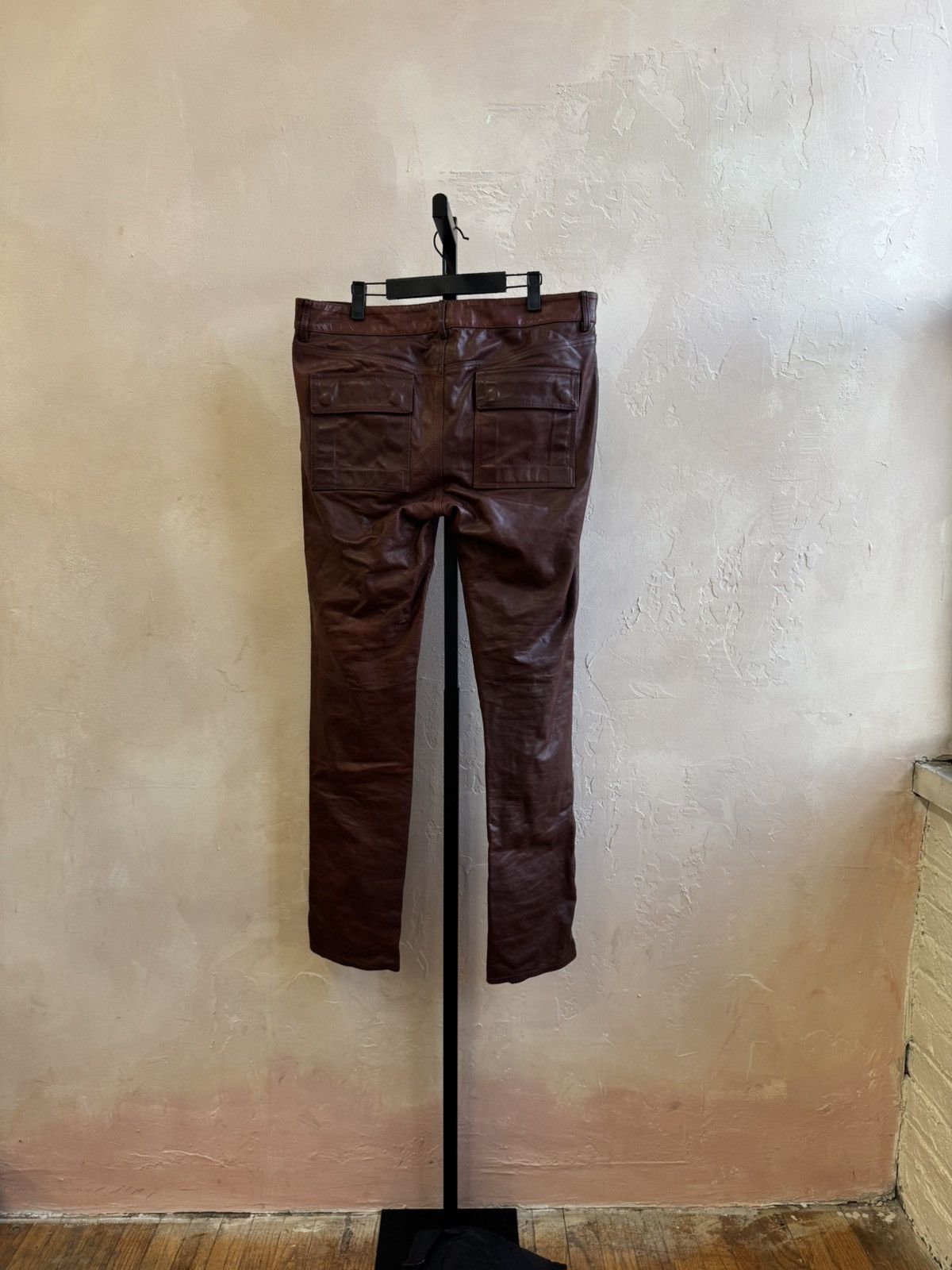 Rick Owens AW22 TYRONE LEATHER PANTS MACASSAR BROWN BIKER SKINNY SLIM Size US 35 - 4 Thumbnail