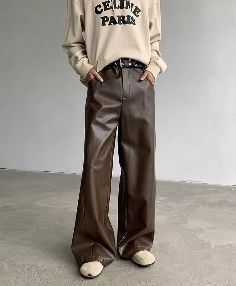 Jean Straight Wide Leg Pu Leather Casual Style Size US 31 - 5 Thumbnail