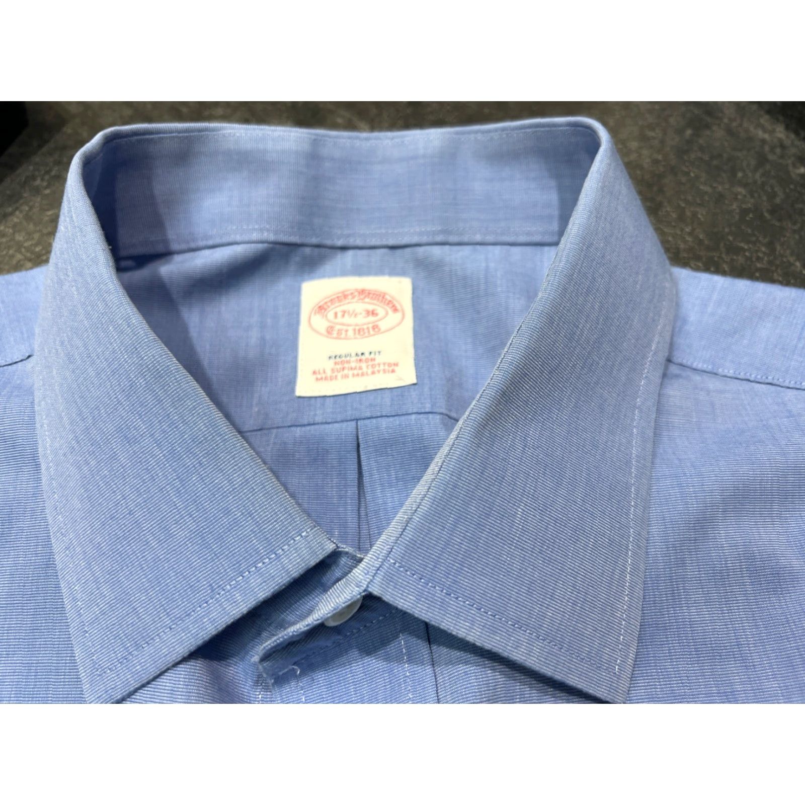 Brooks Brothers Brooks Brothers Shirt Mens 17.5 36 Blue Regular Non-Iron French Cuff Supima Dress Shirt Classic, Office, Preppy Mens Size US XXL / EU 58 / 5 - 7 Thumbnail
