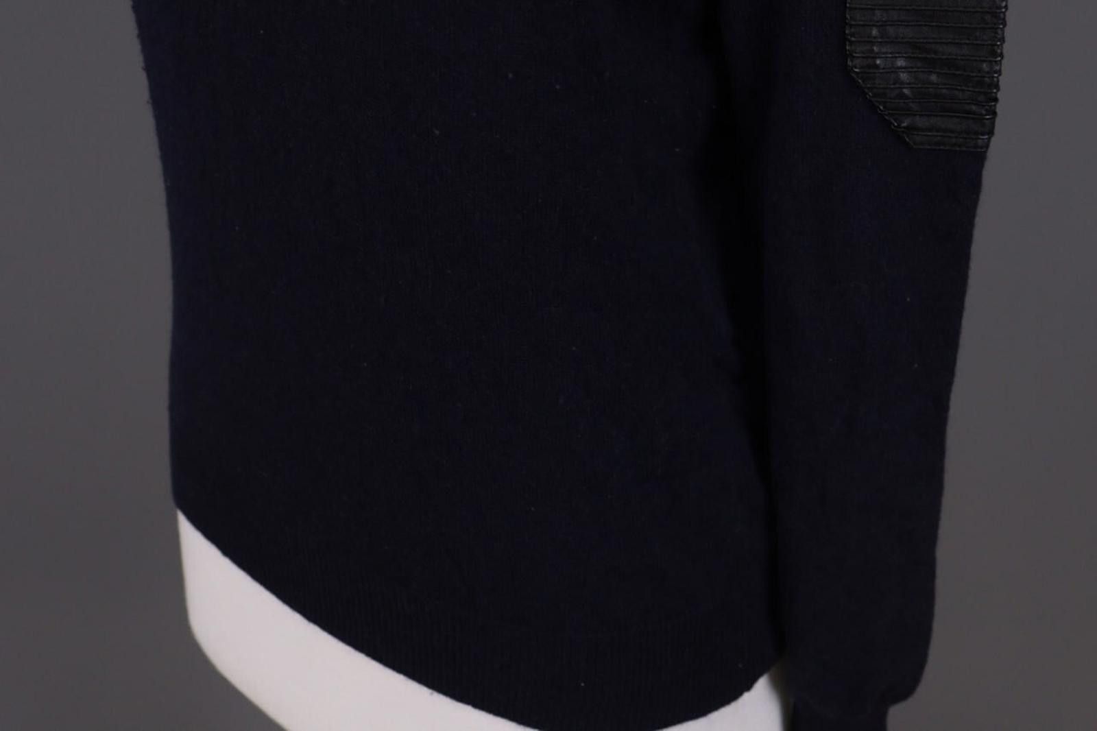 Other Maje Navy Blue Wool Leather Shoulders Sweater Size 1 Size M / US 6-8 / IT 42-44 - 8 Thumbnail