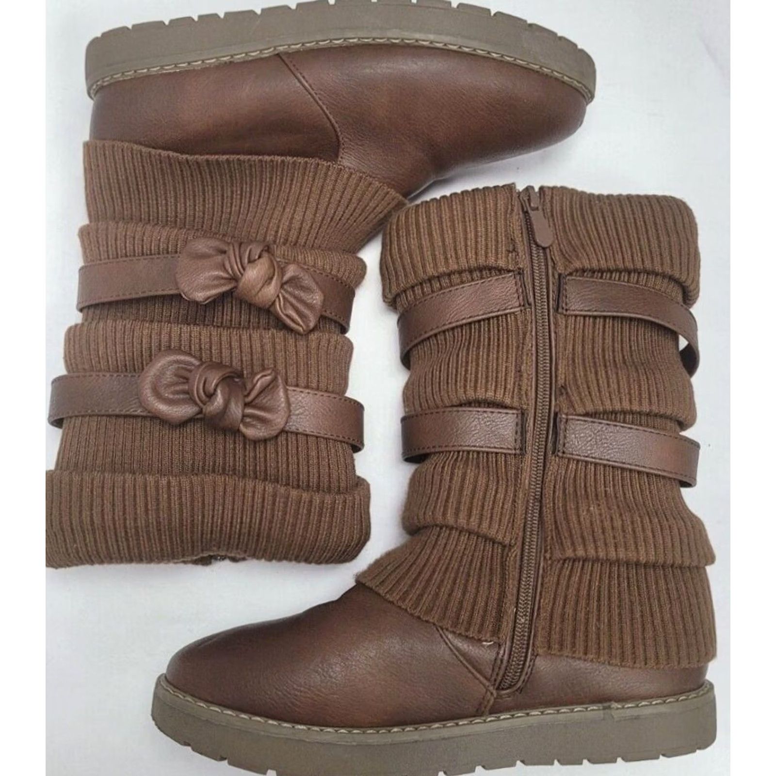 Vintage Dream Pairs Women's 4 Brown Slouch Boots Faux Fur Lined Side Zipper Buckles Size US 4 / IT 34 - 6 Thumbnail