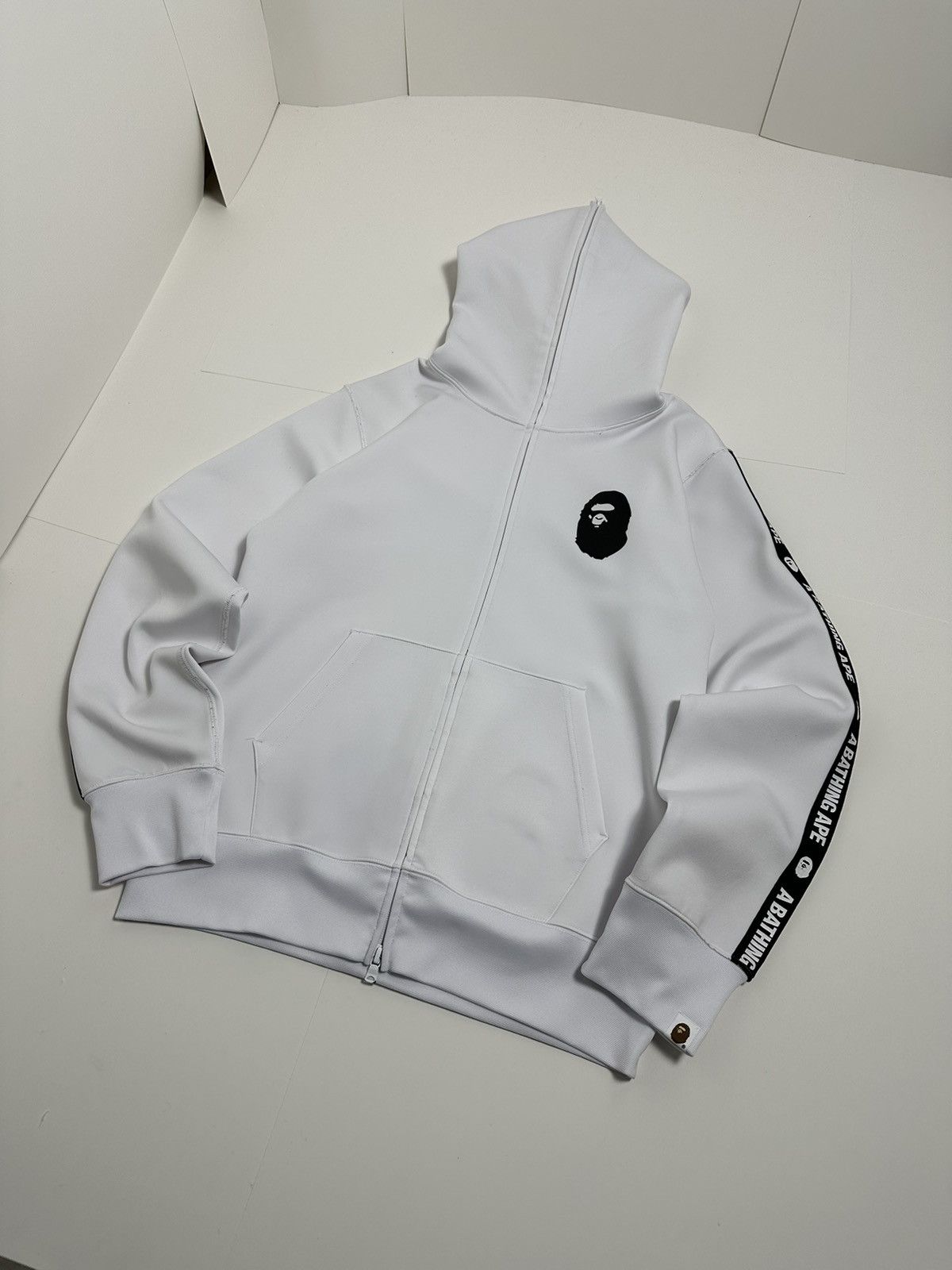 image of Bape Logo Tape Full Zip Hoodie in White, Men's (Size Medium)