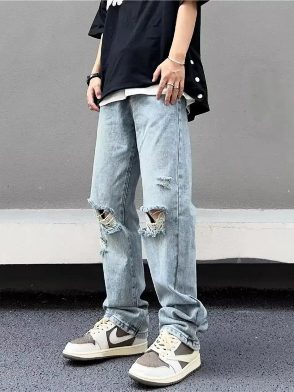 Japanese Brand Retro straight leg loose fitting casual distressed jeans Size US 30 / EU 46 - 3 Thumbnail