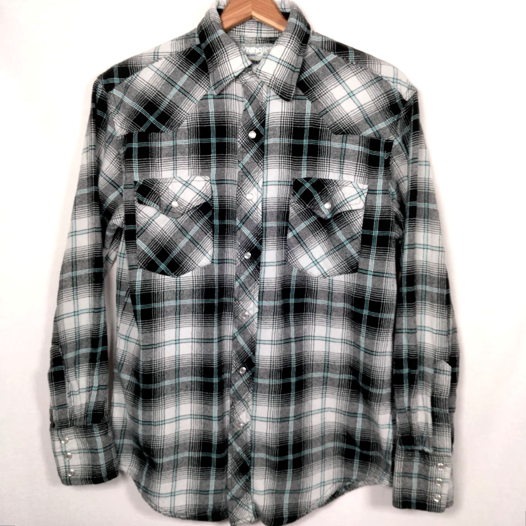 Wrangler VINTAGE Wrangler Wrancher Shirt Men Medium Western Wear Flannel Black Plaid Snap Button-Up Long Sleeve Cowboy 90s Mens Regular Size US M / EU 48-50 / 2 - 2 Thumbnail