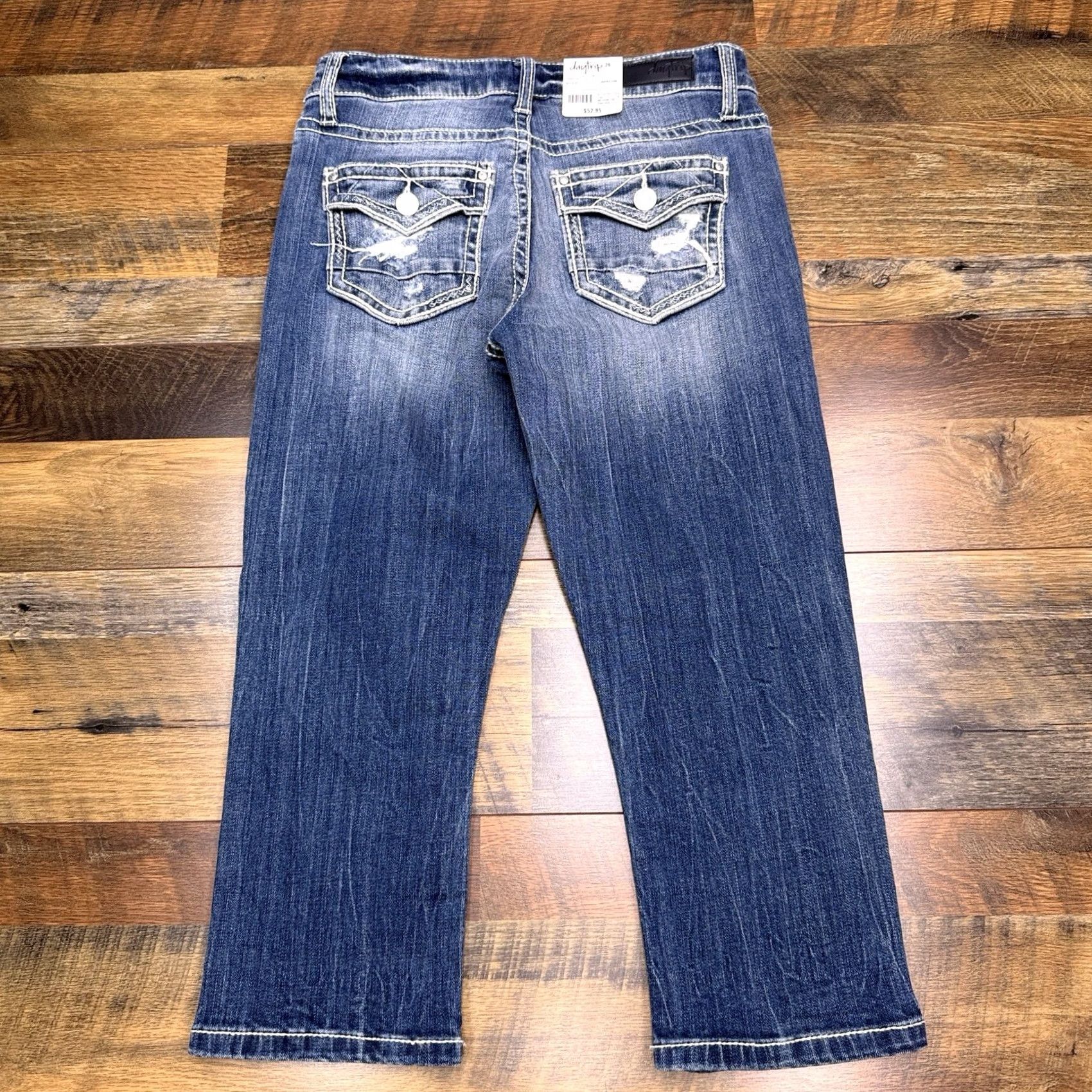 Vintage Daytrip Jeans Womens 26 Curvy Fit Mid Rise Stretch Denim Zip Button 5-Pocket Distressed Blue 26 in Inseam 21 Cropped Size 26" / US 2 / IT 38 - 3 Thumbnail