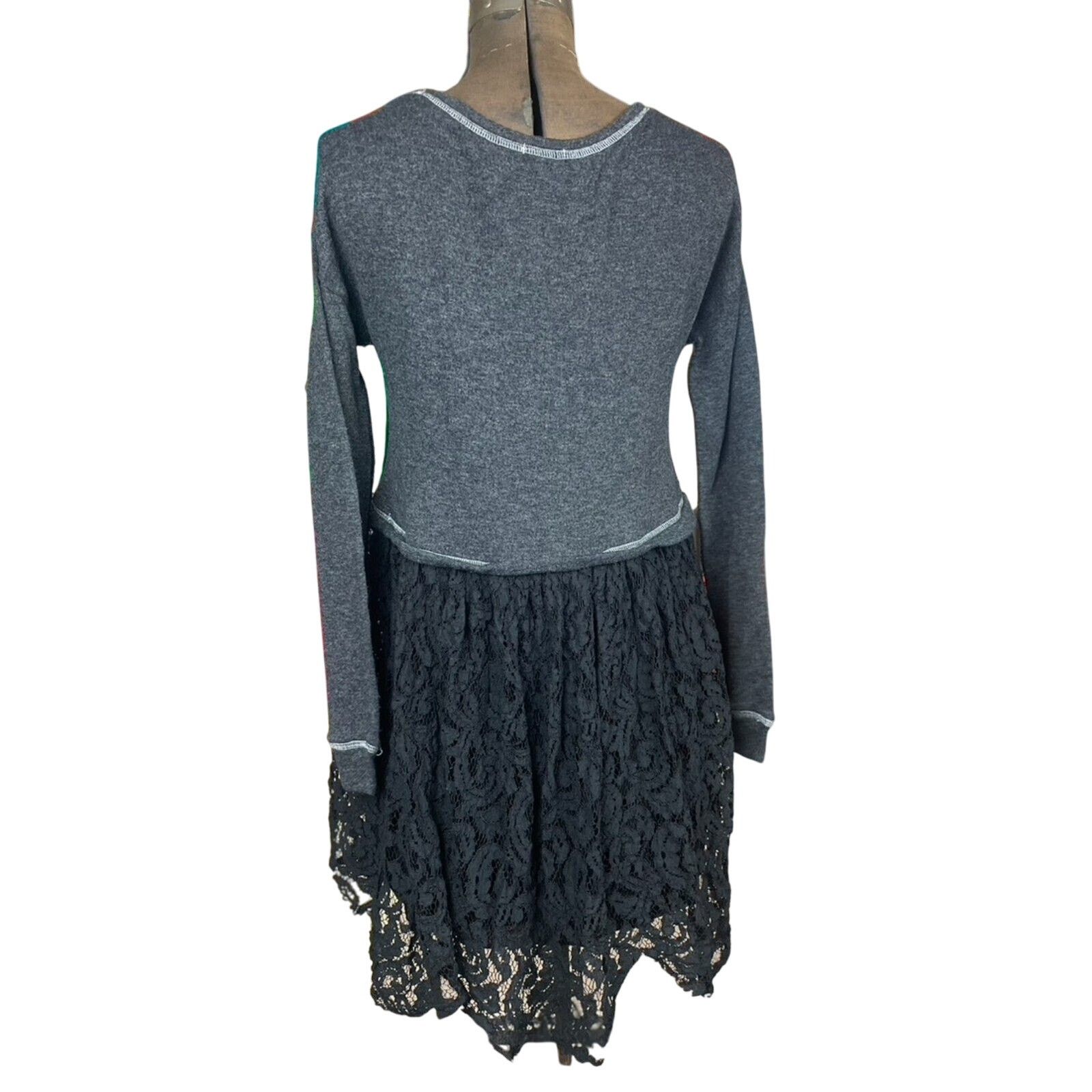 Other KIMCHI Gray Knit Lace Babydoll Dress (S) Mini Coquette Y2K Size S / US 4 / IT 40 - 3 Thumbnail