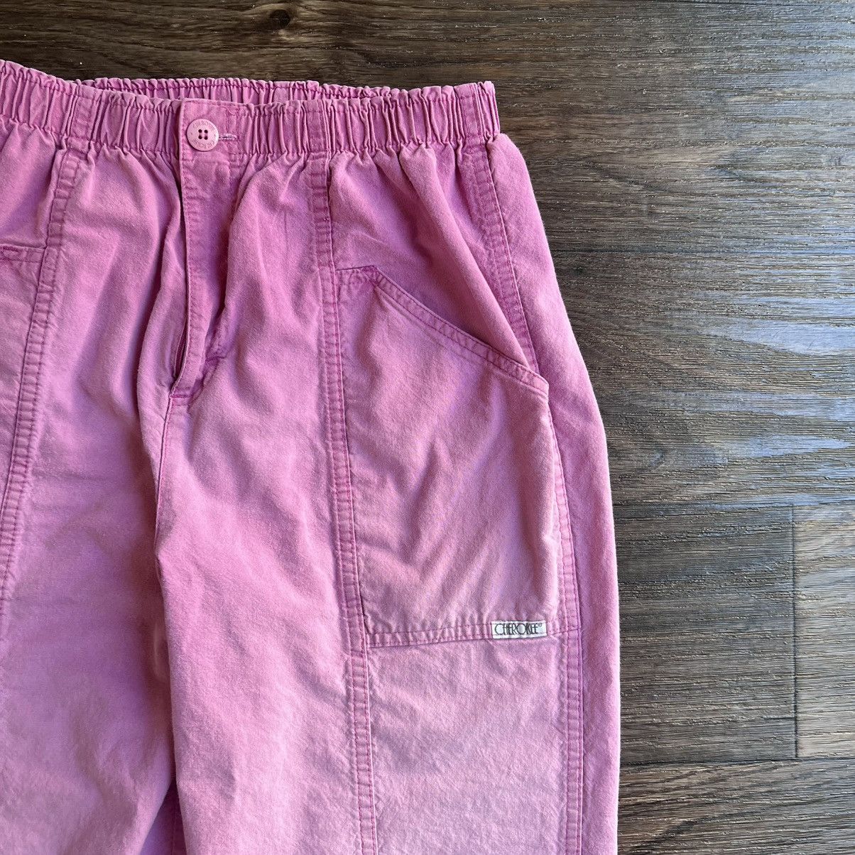 Cherokee Vintage 1990s Sun-faded Worn Pink Cargos pants W-12 Size 34" / US 12 / IT 48 - 2 Thumbnail