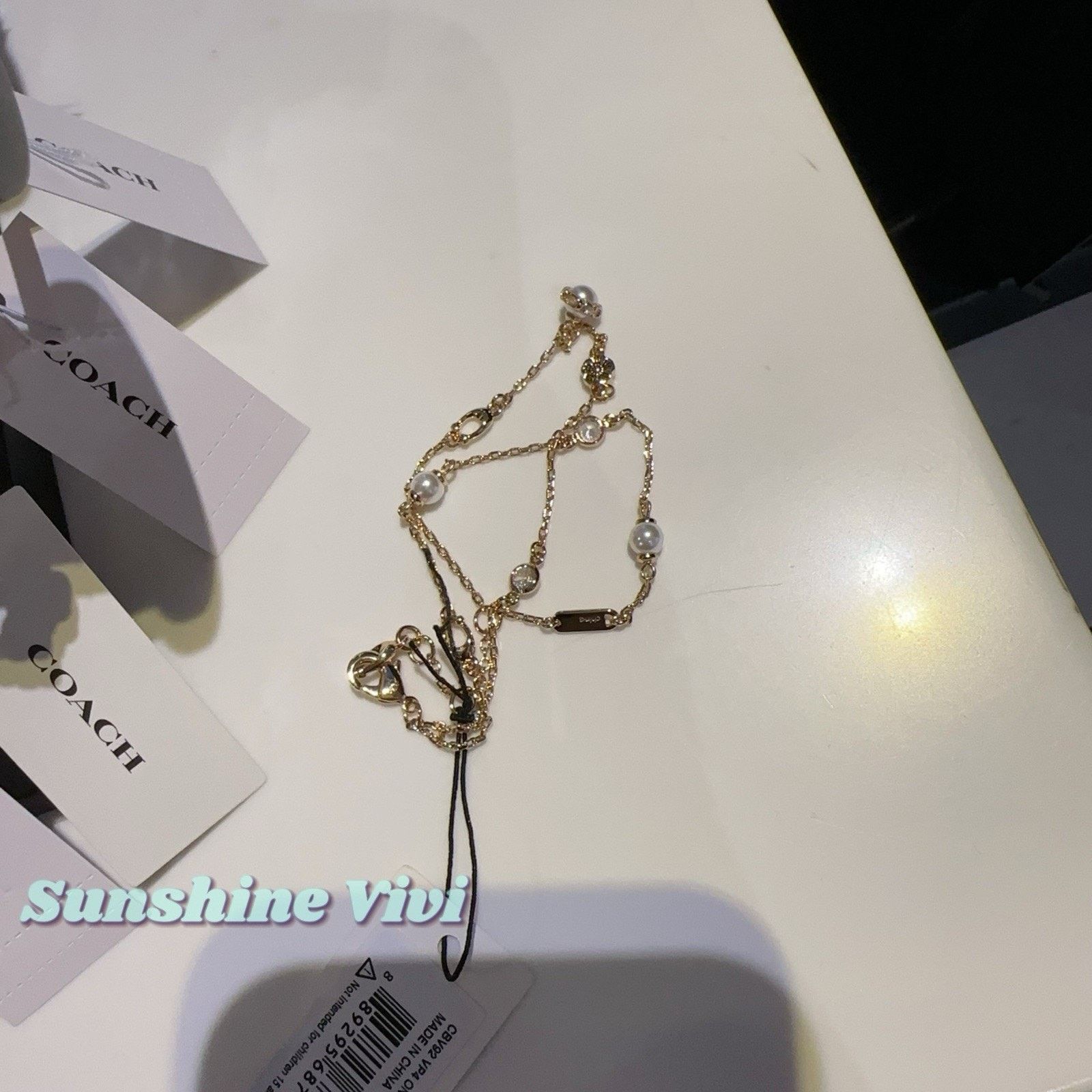 Coach NWT Coach Pearl Charm Double Bracelet CBV92 Gold Color Size ONE SIZE - 5 Thumbnail