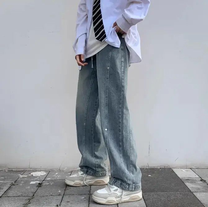 Japanese Brand Straight and versatile patchwork drawstring jeans Size US 32 / EU 48 - 2 Thumbnail