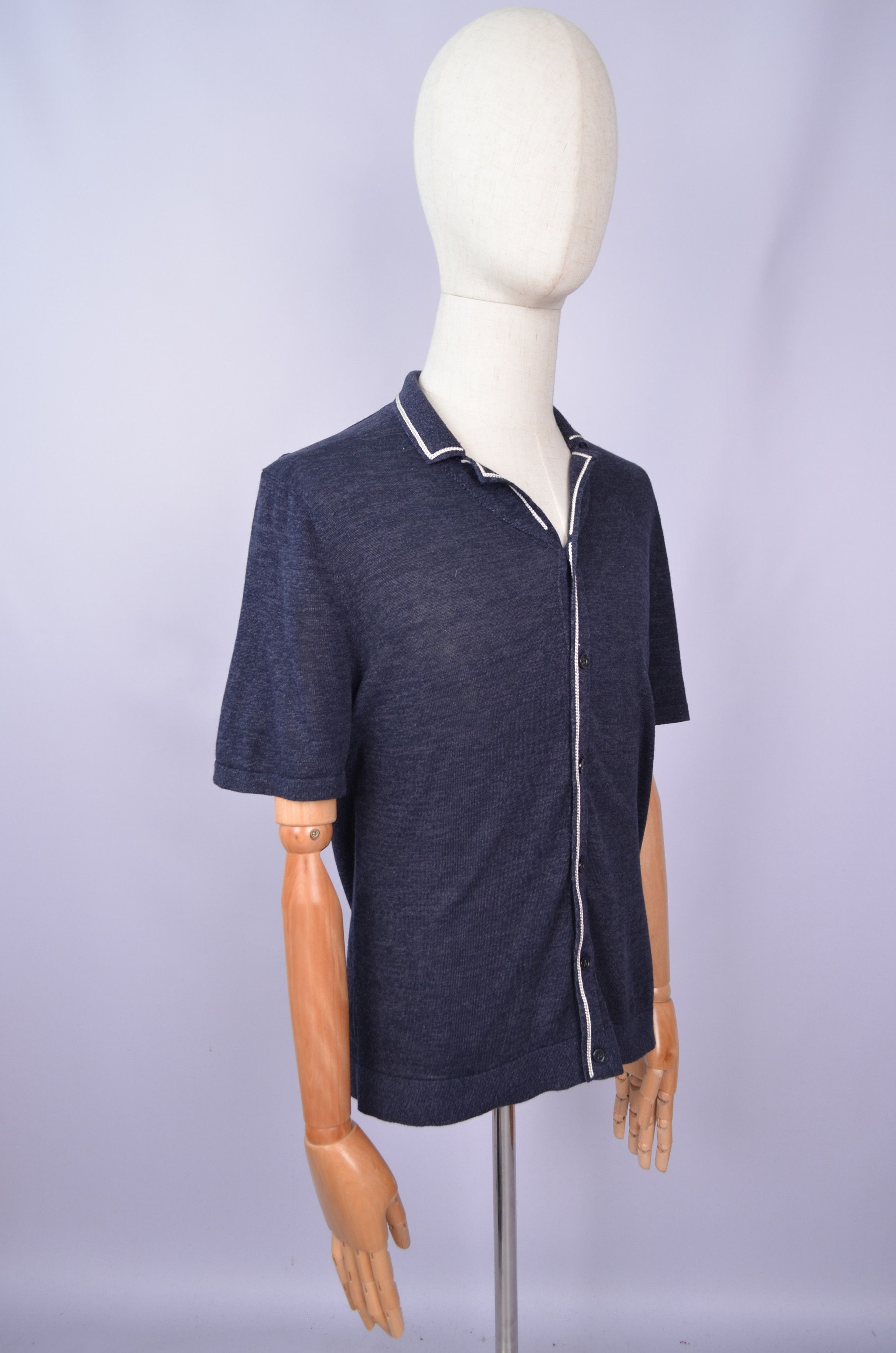 Designer × Reiss Reiss Cuban Collar Polo Shirt Linen Blend Knit Navy Size M Size US M / EU 48-50 / 2 - 7 Thumbnail