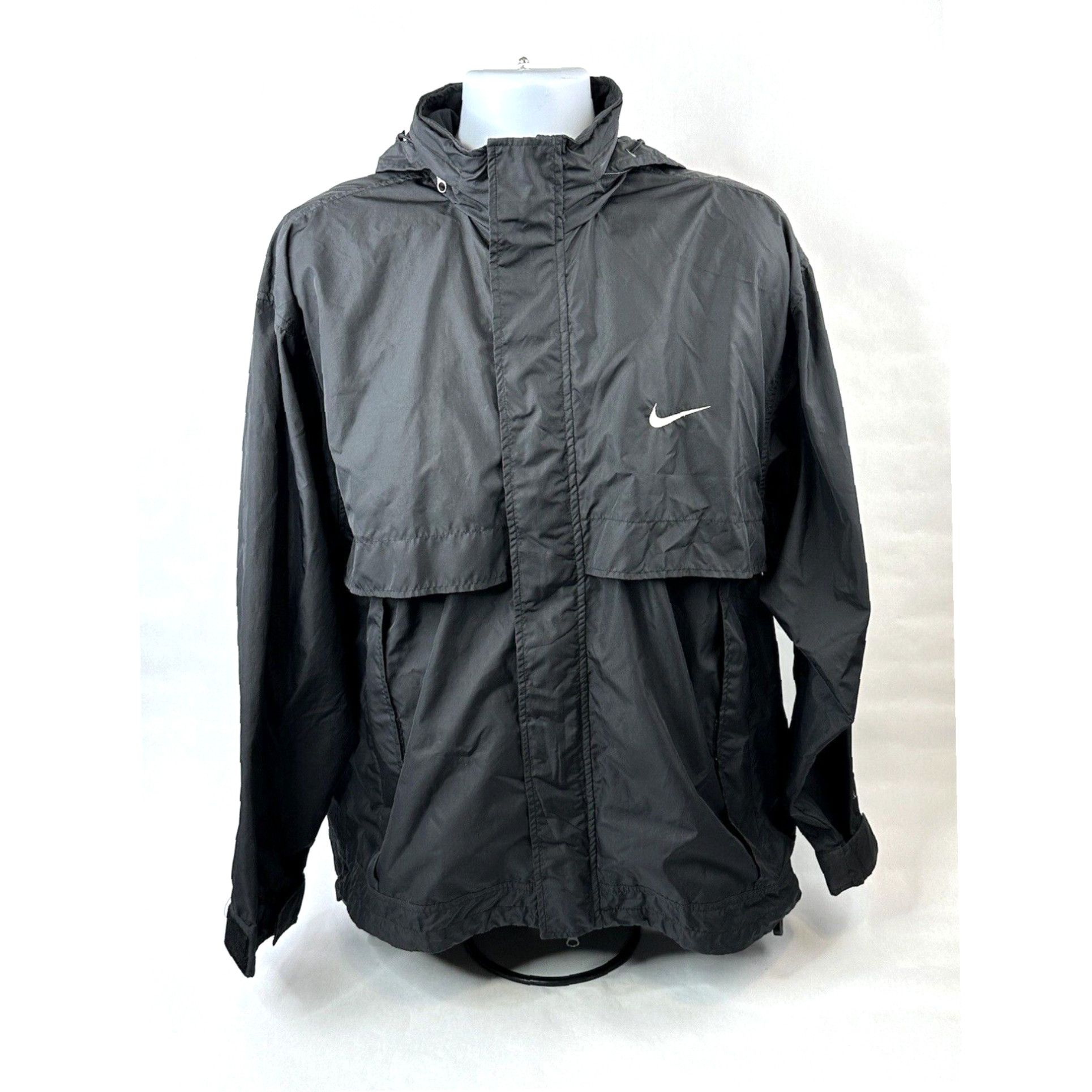 Men's Vintage 90s Gray & Black Swoosh Nike Full Zip Windbreaker Rain online Jacket Sz L