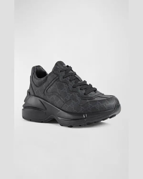 Gucci o1s1wg110325 Men's GG Rhyton Sneakers in Black Size US 14 / EU 47 - 3 Thumbnail