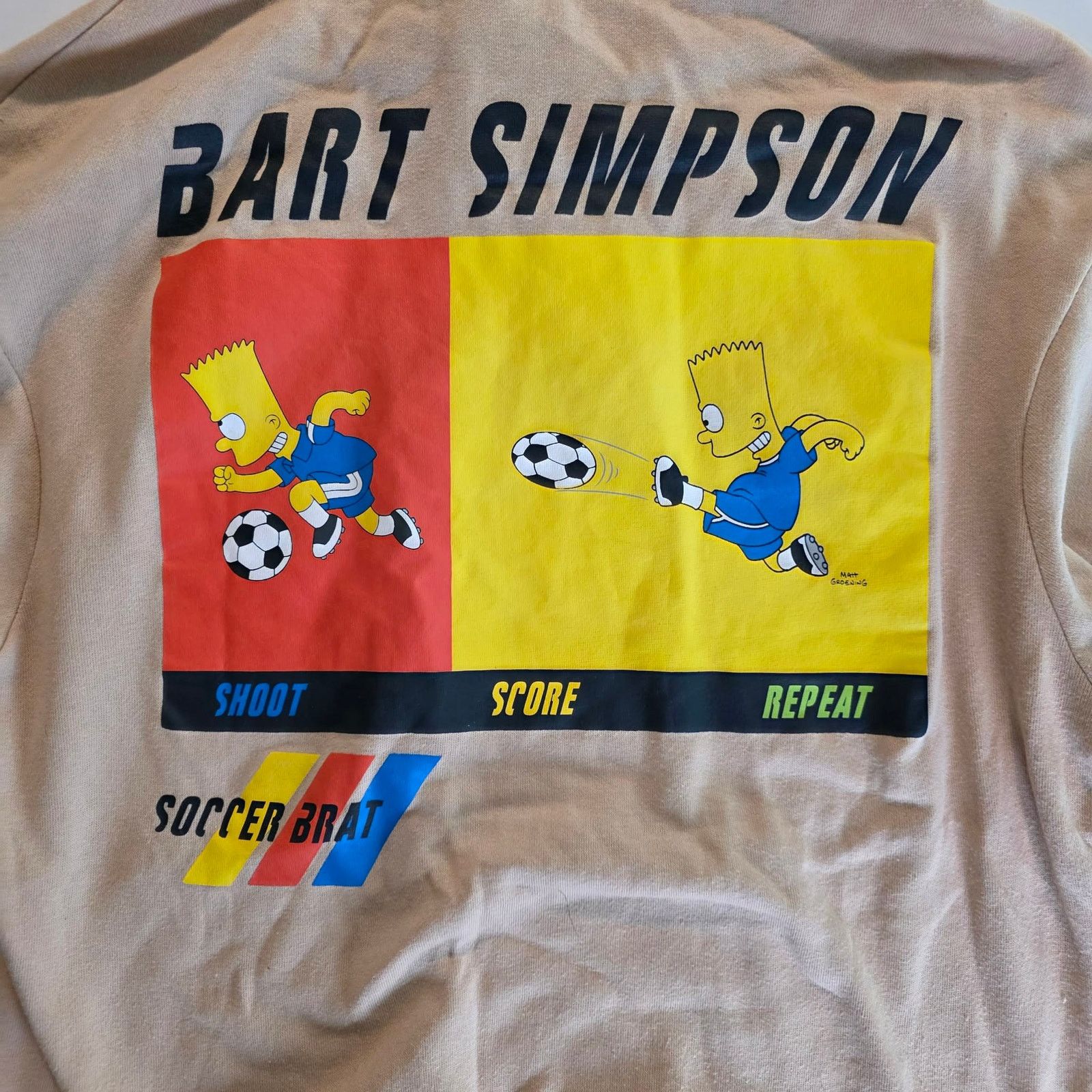 The Simpsons Bart Simpson Soccer Graphic Hoodie Adult Medium Tan Pullover Size US M / EU 48-50 / 2 - 6 Thumbnail
