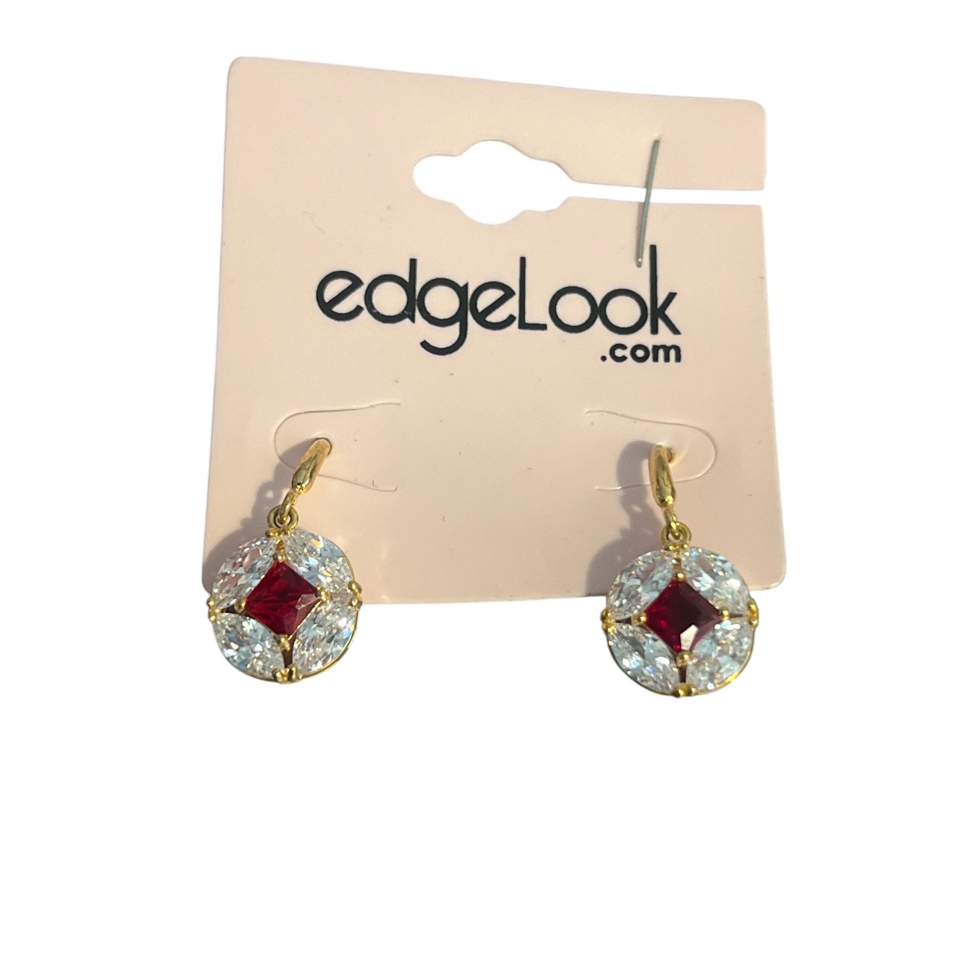 Other Gold Plated EdgeLook Ruby Red Clear Crystal Drop Earrings Ho Size ONE SIZE - 1 Thumbnail