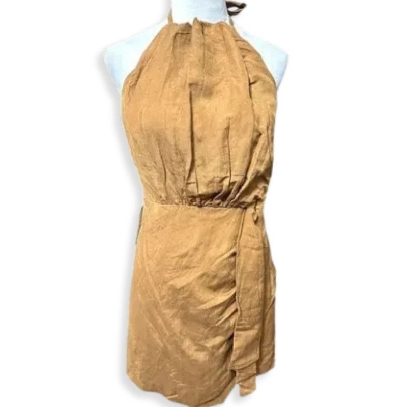Other Bardot Mini Dress Linen Goddess Halter Backless Brown M NWT Size M / US 6-8 / IT 42-44 - 2 Thumbnail