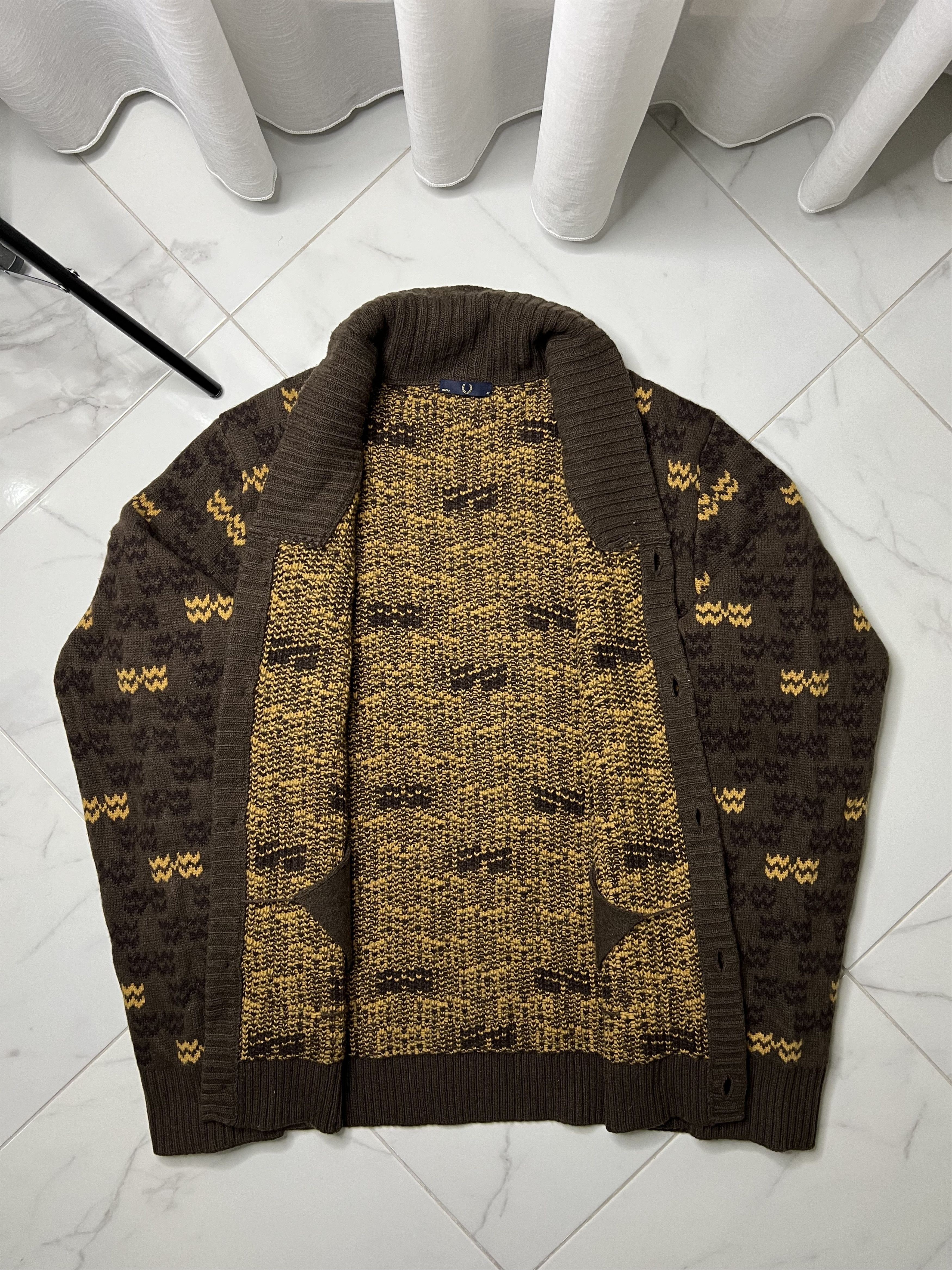 Fred Perry × Vintage Fred perry chunky jacquard vintage cardigan sage men’s Size US XL / EU 56 / 4 - 4 Thumbnail