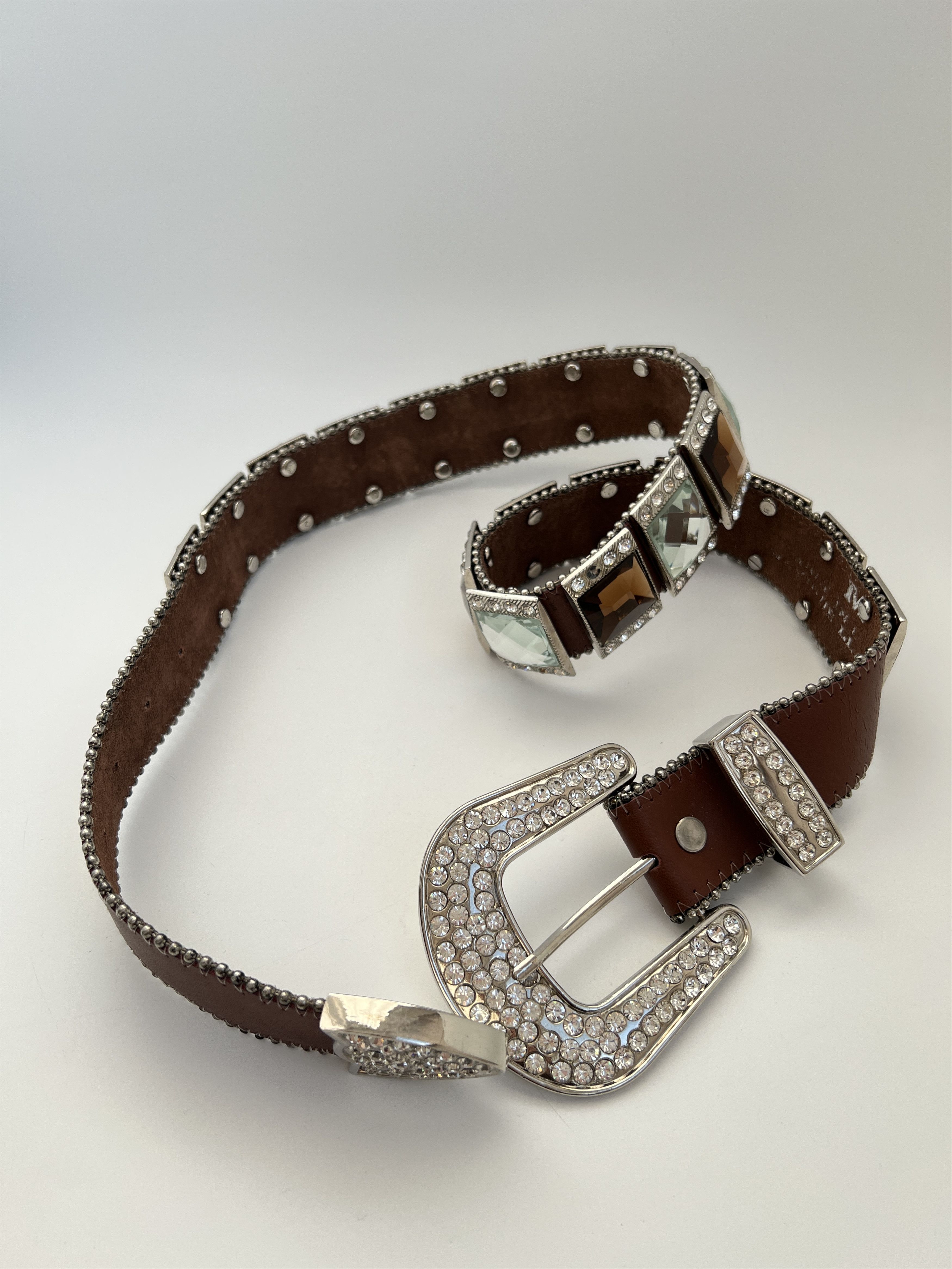 Vintage Y2K Heavy Rhinestones Crystals Leather Belt BB Simon Style Size ONE SIZE - 5 Thumbnail