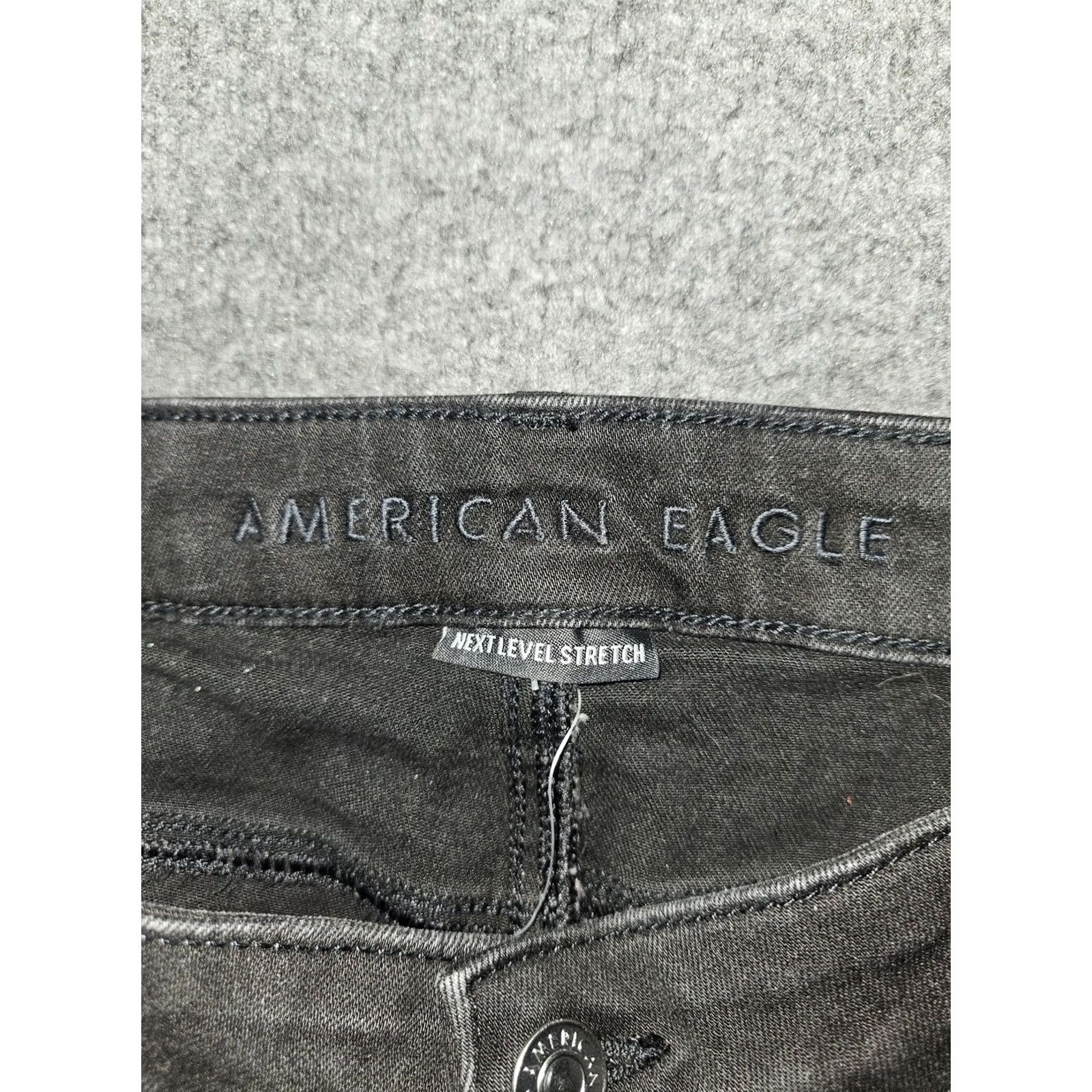 American Eagle Outfitters VINTAGE? No. American Eagle Shorts Womens 18 Black High Rise Shortie Next Level Stretch Denim Cut-Off Slim Rise 3 in Fringe Pockets Reflective? Size 40" / US 18 - 2 Thumbnail