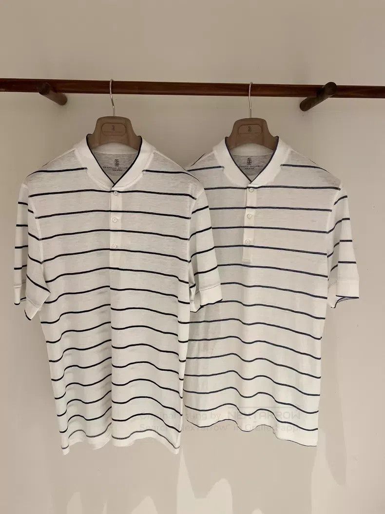 Brunello Cucinelli Brunello Cucinelli Men's Striped Button Short Sleeve T-Shi Size US M / EU 48-50 / 2 - 1 Thumbnail