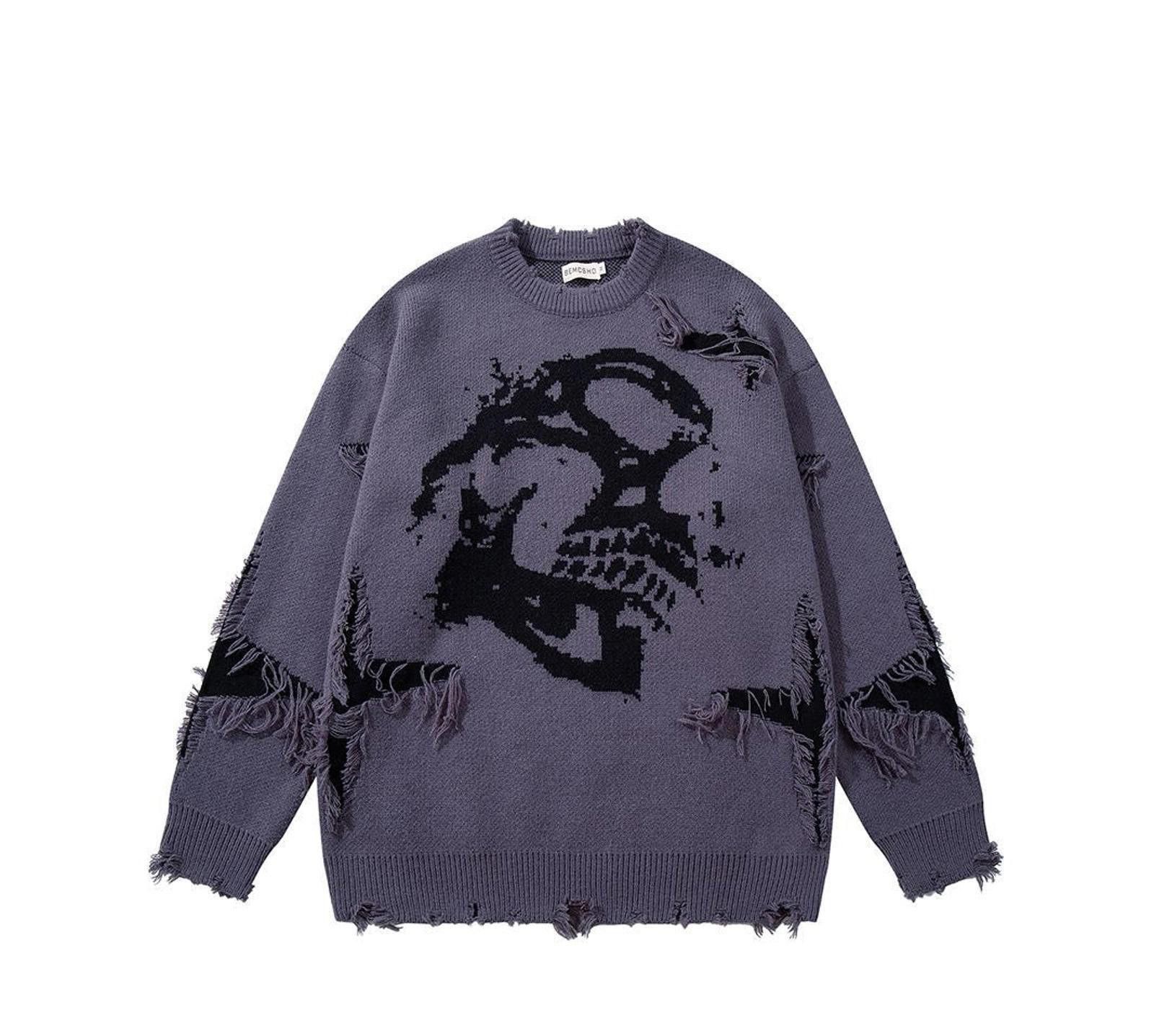 Japanese Brand Skull Distressed Knit Sweater, Oversized Skeleton Pullover Size US M / EU 48-50 / 2 - 1 Thumbnail
