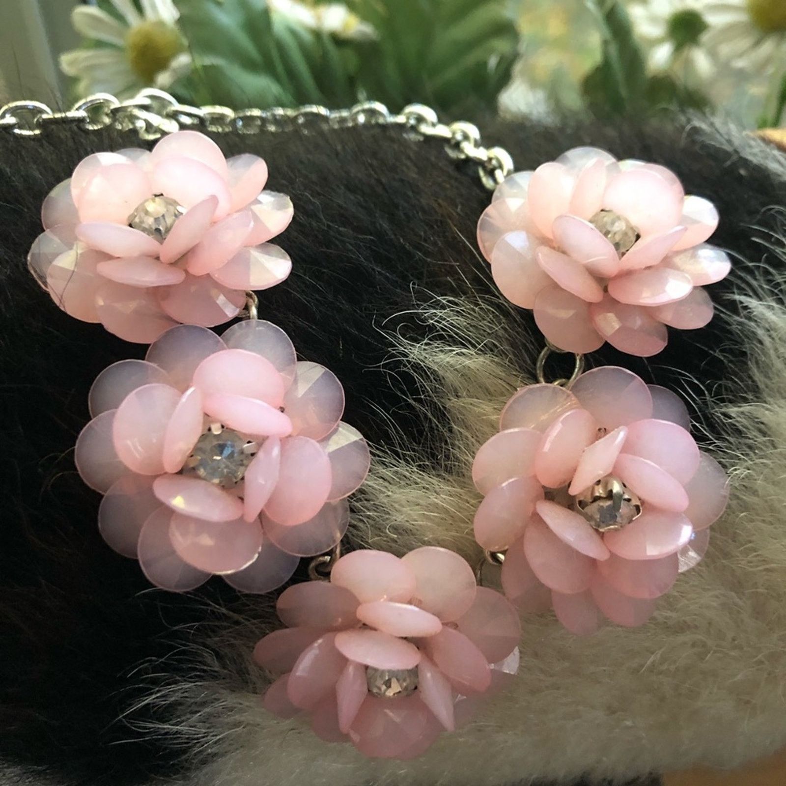 Jewelry Faceted pink stone cluster floral rhinestone accent necklace Size ONE SIZE - 4 Thumbnail