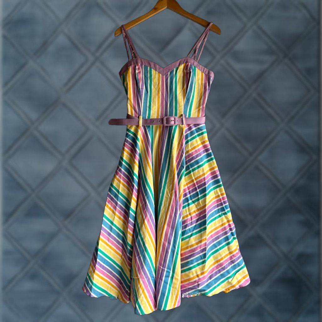 Vintage Collectif Dress Womens Small Rainbow Stripes Fit & Flare Sleeveless  Party Casual Multicolor | Grailed