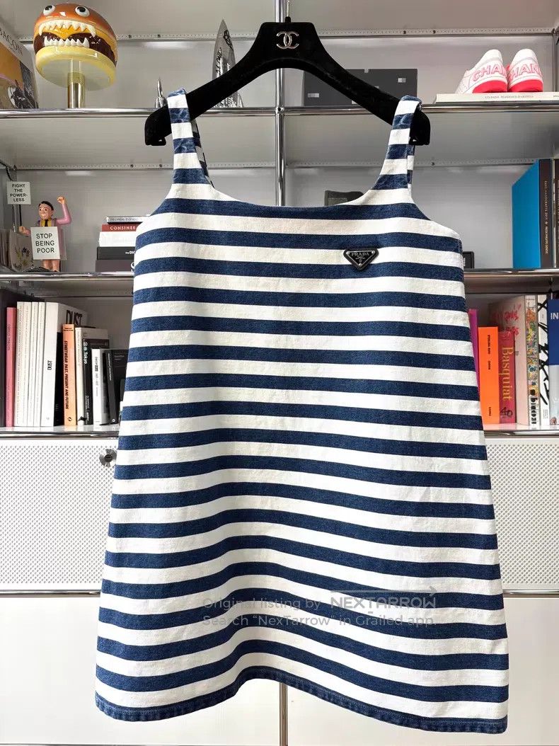 Prada Prada Blue and white striped triangle logo suspender dress Size XS / US 0-2 / IT 36-38 - 1 Thumbnail