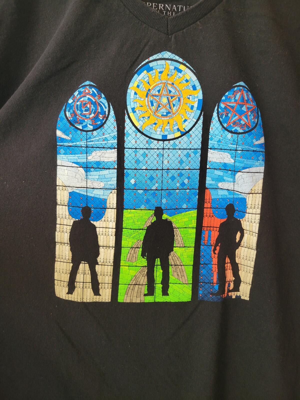 Other Supernatural Graphic Black T-Shirt with Stained Glass Design Size US XL / EU 56 / 4 - 1 Thumbnail