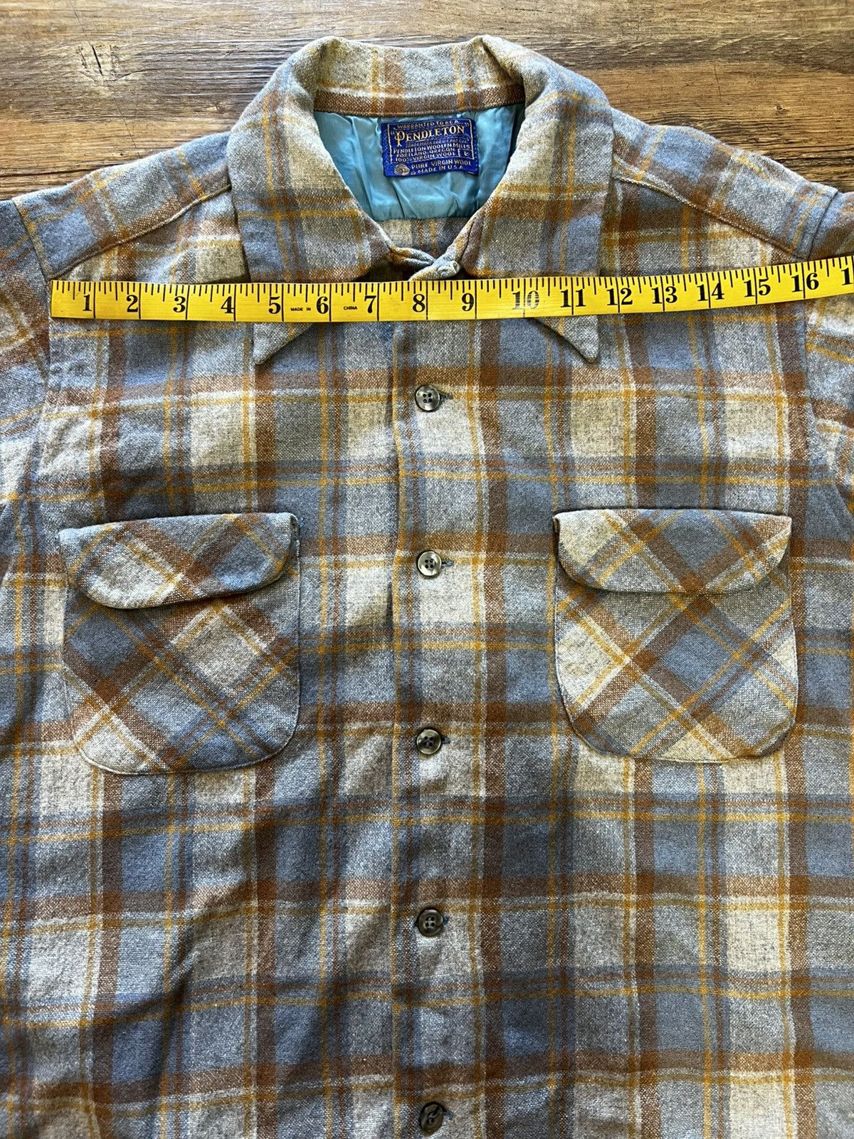 Flannel Vintage 1960's-1970's Pendleton Wool Grey/ Rust Plaid Shirt Size US M / EU 48-50 / 2 - 11 Thumbnail