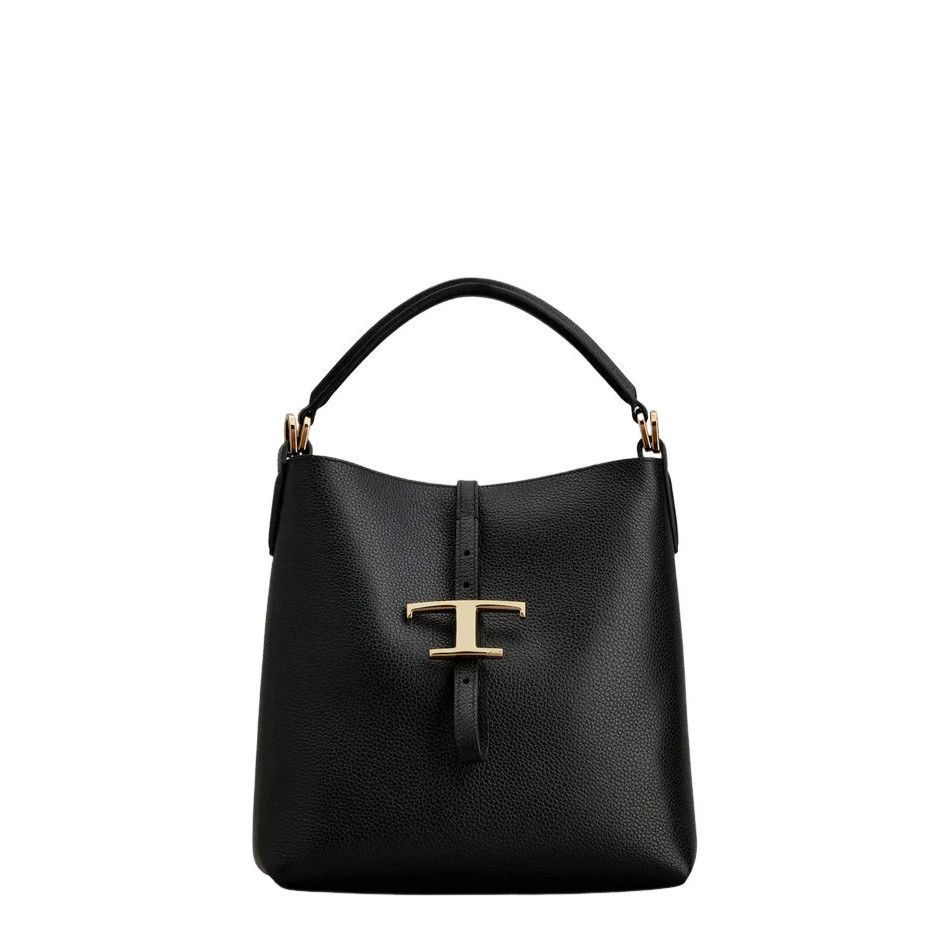 TOD'S T Timeless Mini Black Leather Bucket Bag New And Authe