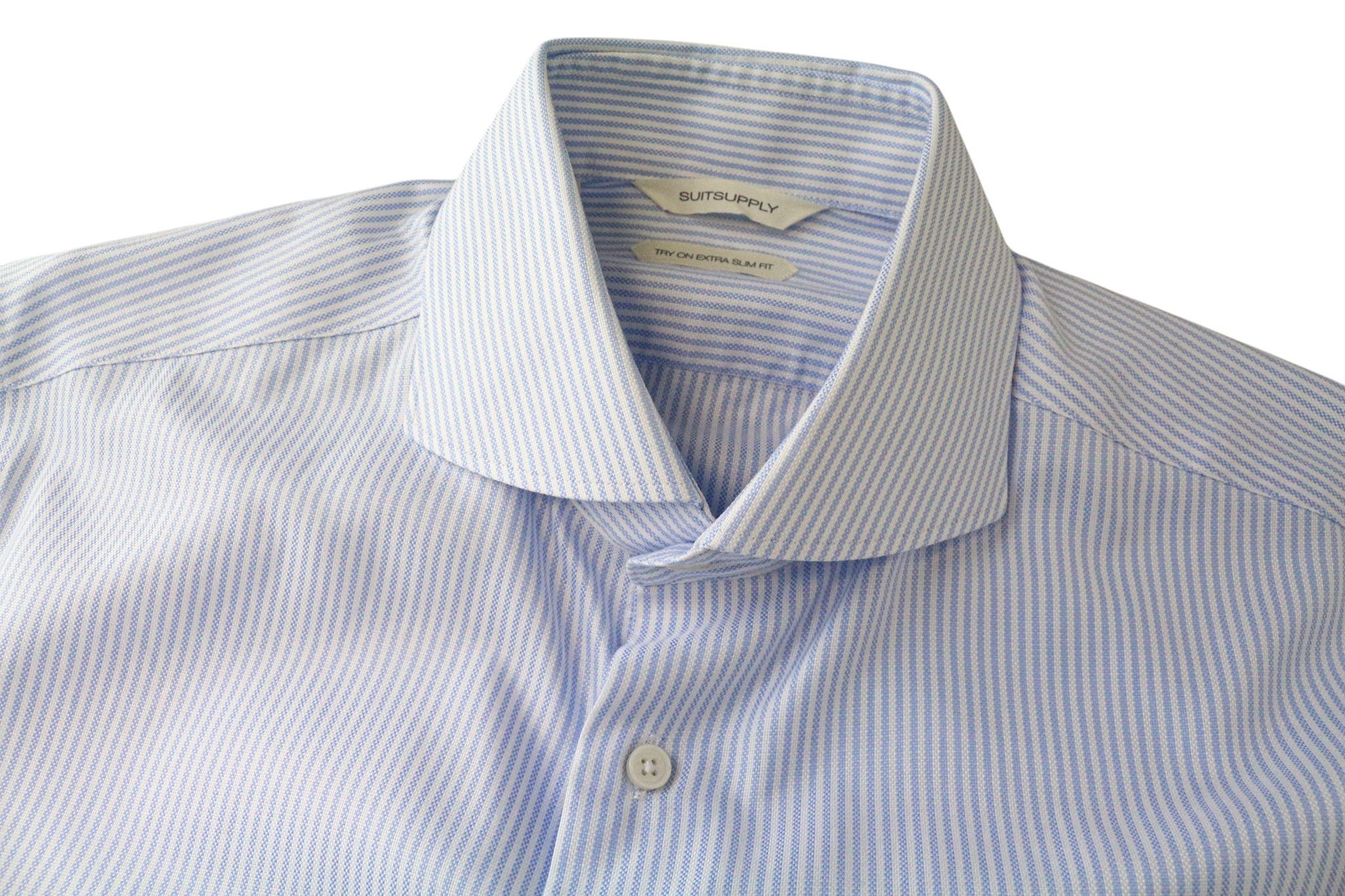 Suitsupply 39L/15 1/2L Extra Slim Blue Cotton Striped Shirt 79188 Size 40L - 9 Thumbnail