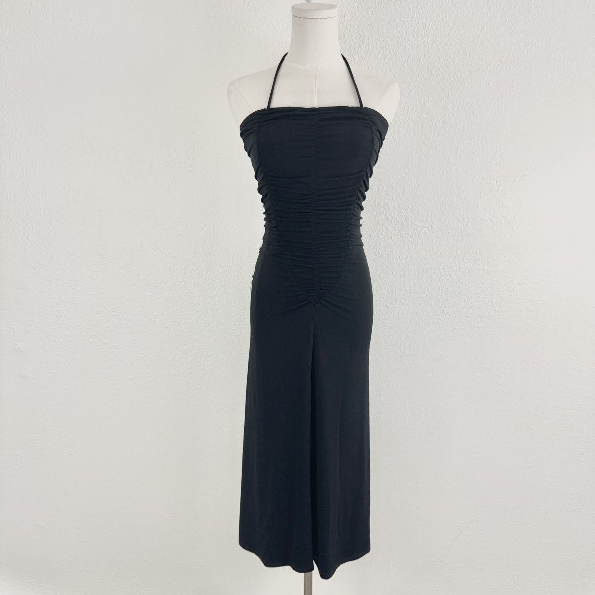 Other MODA INTERNATIONAL Vintage Black Ruched Midi Halter Dress Size S / US 4 / IT 40 - 1 Thumbnail