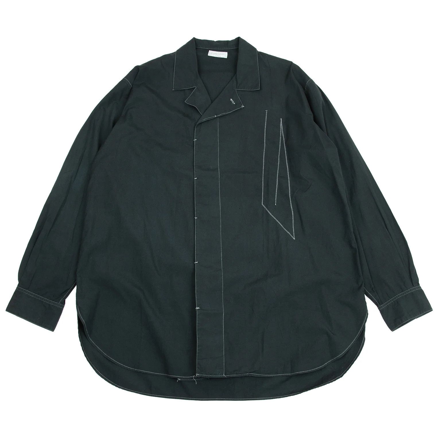 Yohji Yamamoto Yohji Yamamoto White Stitch Design Open Collar Shirt Size US M / EU 48-50 / 2 - 1 Thumbnail