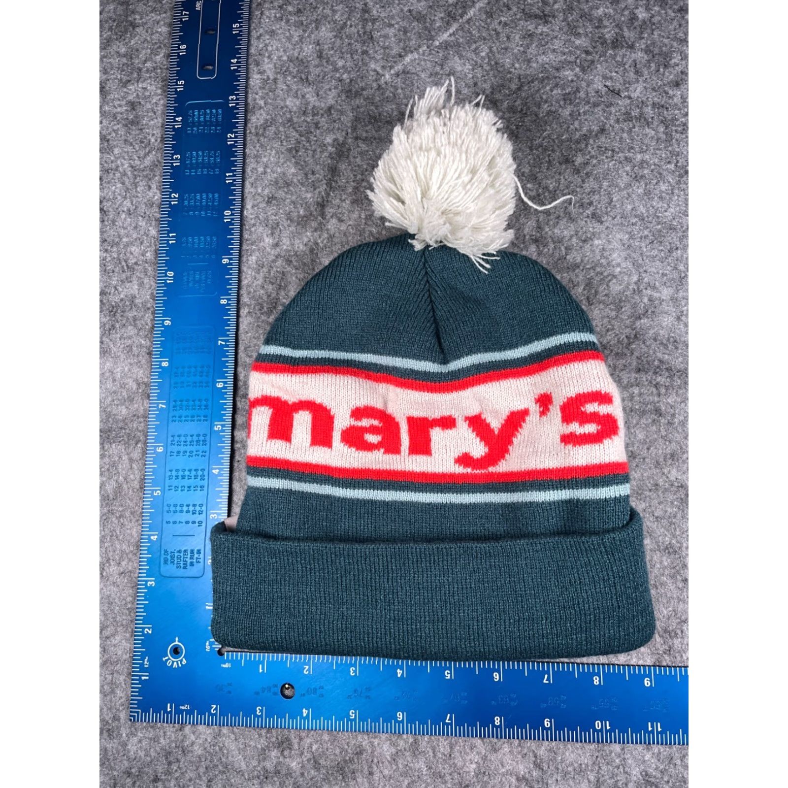 Vintage Bud & Mary's Beanie Toque Adult One Size Blue Red Stripe Knit 100% Acrylic Pom Size ONE SIZE - 5 Thumbnail