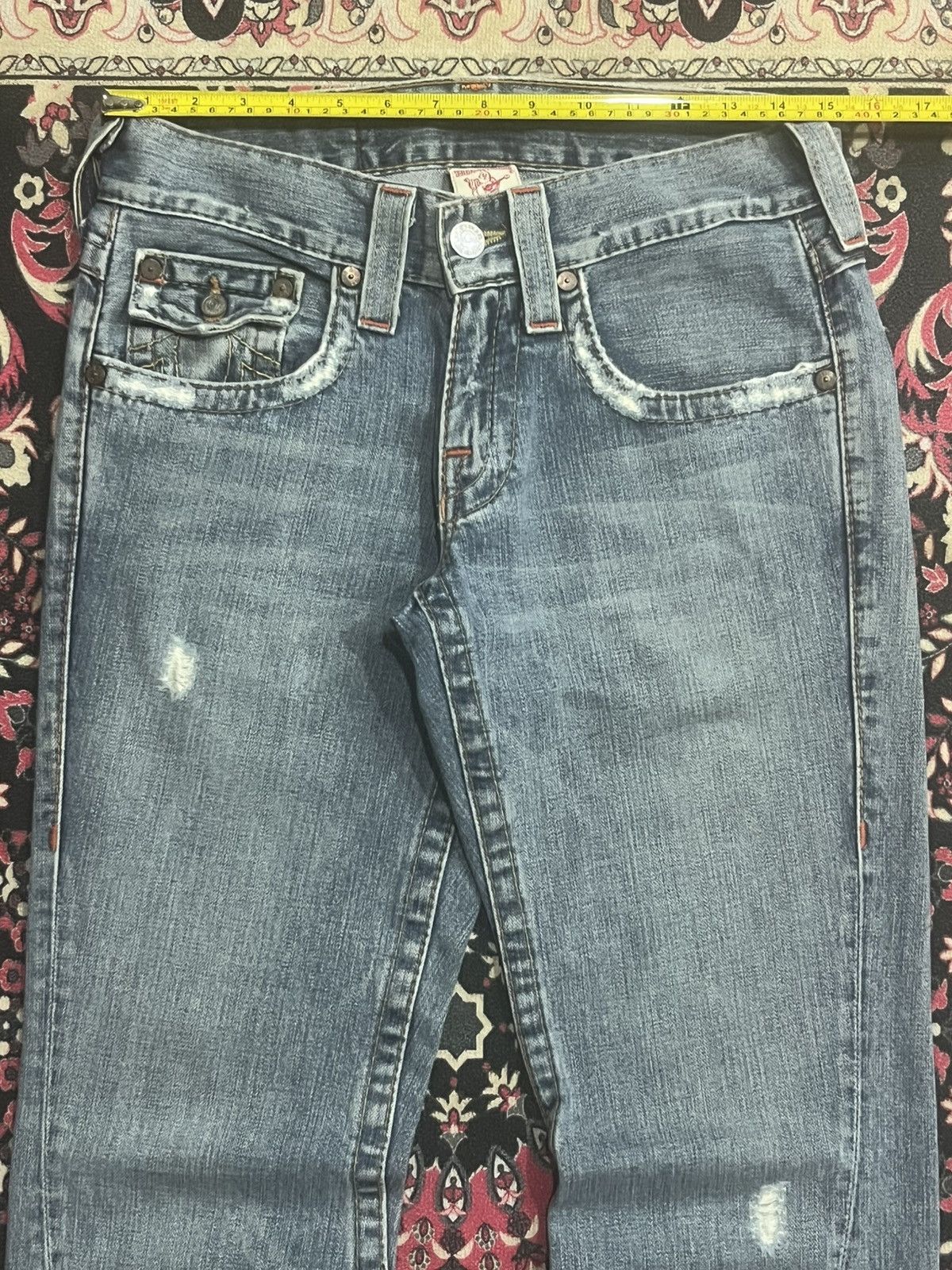 True Religion True Religion Joey Brown Leather Flap Pocket Flare Blue Jean Size US 28 / EU 44 - 13 Thumbnail