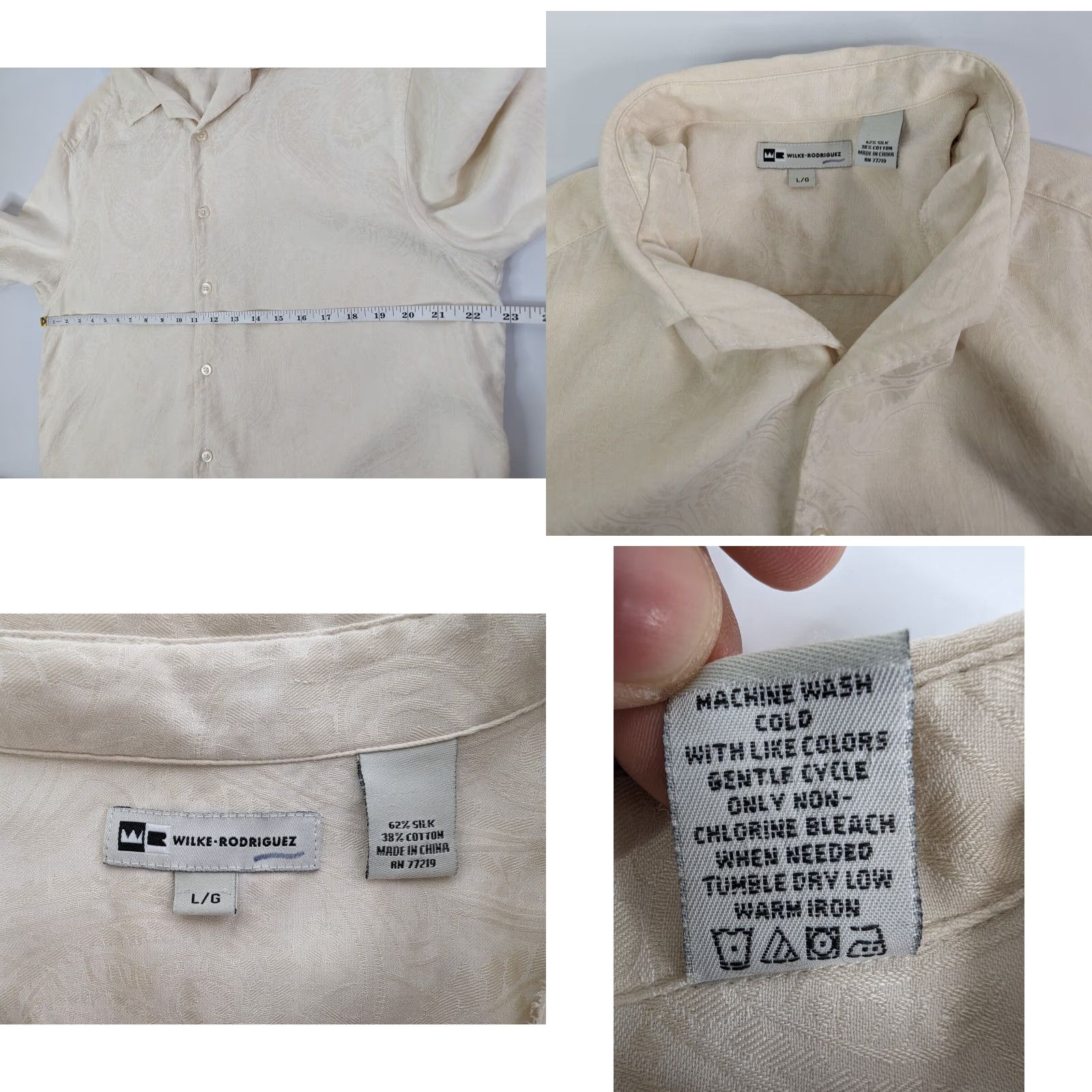 Vintage Wilke Rodriguez Ivory Paisley Short Sleeve Button Silk Cotton Shirt Size Large Mens Size US L / EU 52-54 / 3 - 8 Thumbnail