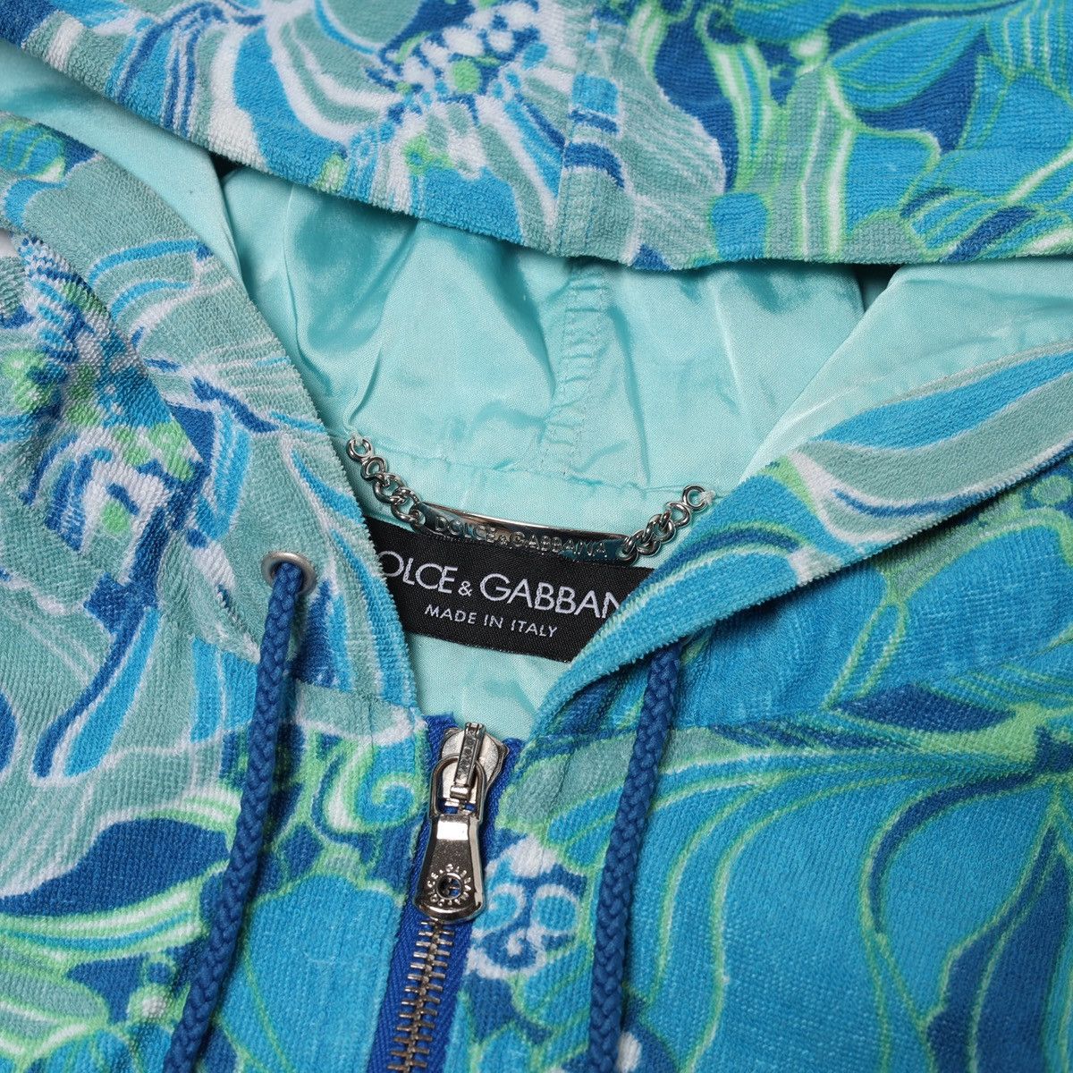 Dolce & Gabbana Dolce Gabbana Printed Flowers Floral Light Blue Zip Hoodie Size XS / US 0-2 / IT 36-38 - 7 Thumbnail