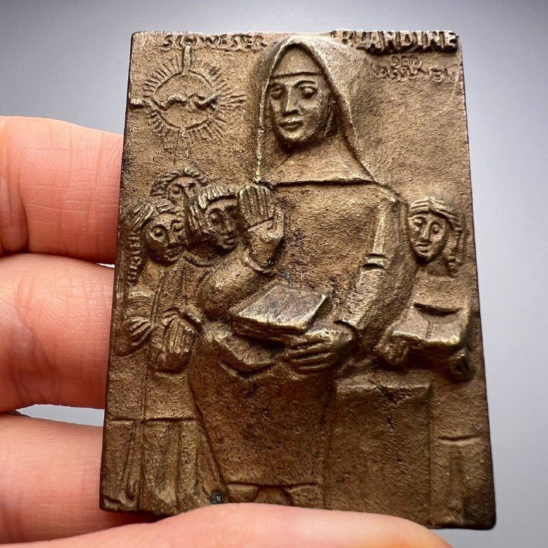 Vintage 1970 Vintage German Bronze Plaque Sister Blandine Icon Size ONE SIZE - 2 Thumbnail