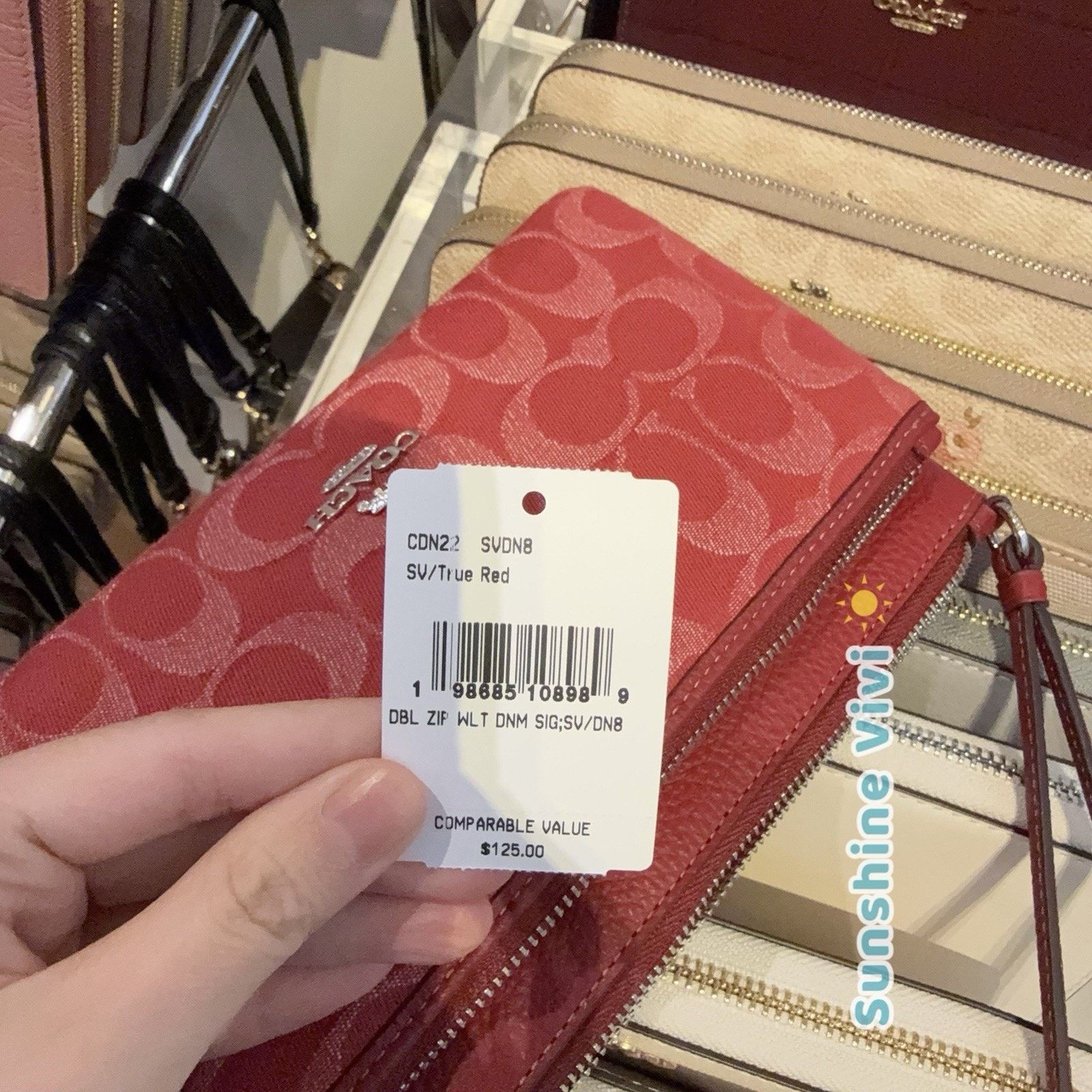 Coach NWT Coach CDN22 Double Zip Wallet Signature Denim True Red Size ONE SIZE - 5 Thumbnail