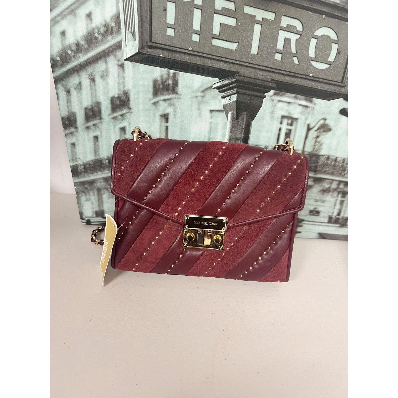 Michael Kors Michael Kors 35F1GXOL2U Rose Medium Flap Burgundy Studded Size ONE SIZE - 1 Thumbnail