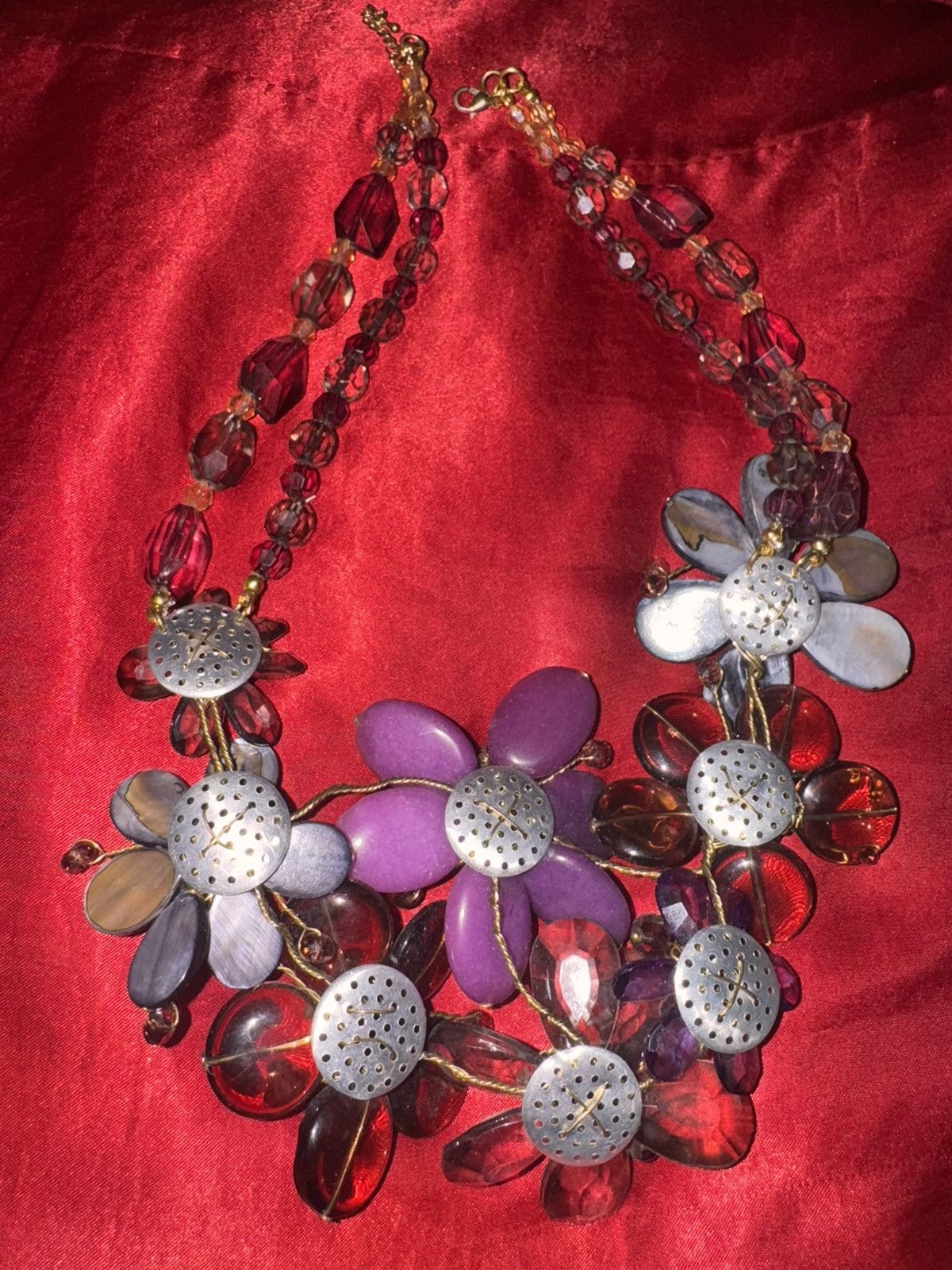 Handmade Fantasy Maximalist Flower Necklace Size ONE SIZE - 3 Thumbnail