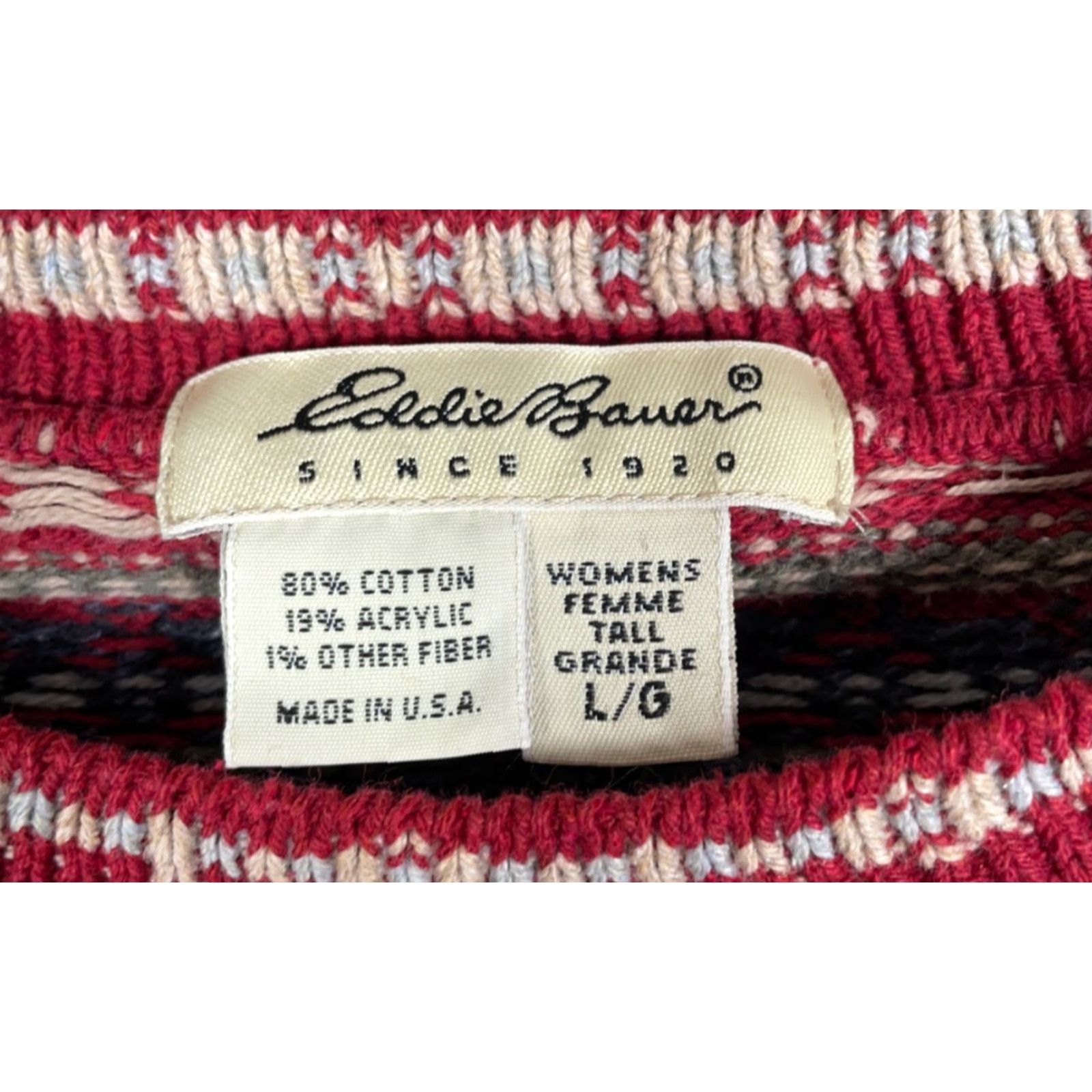 Eddie Bauer VINTAGE Eddie Bauer Sweater Women Large Red Knit Fair Isle Pullover 90s Casual Vintage Womens Size L / US 10 / IT 46 - 3 Thumbnail